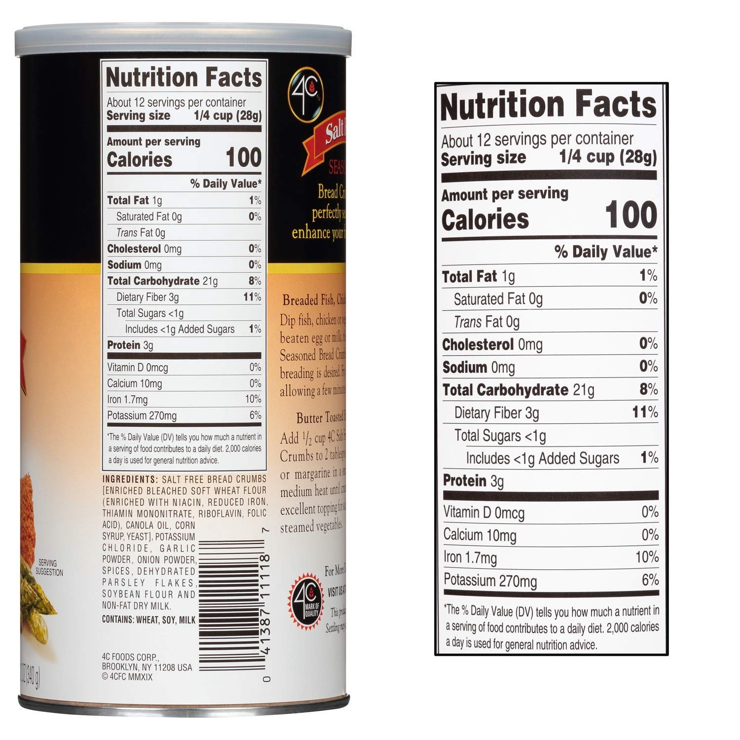 4C Salt Free Bread Crumbs, Seasoned, Premium Regular & 12 Ounce (Pack of 3)