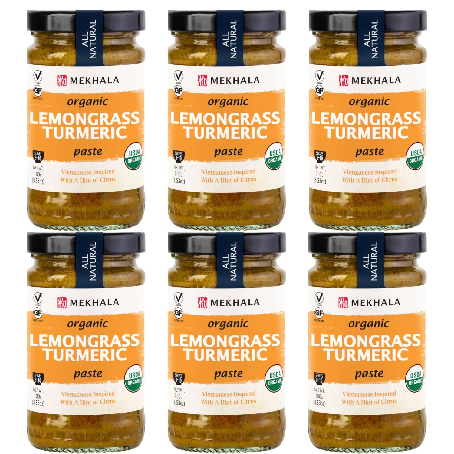 Mekhala Organic Lemongrass Turmeric Asian Cooking Paste. VEGAN. Pack of 6
