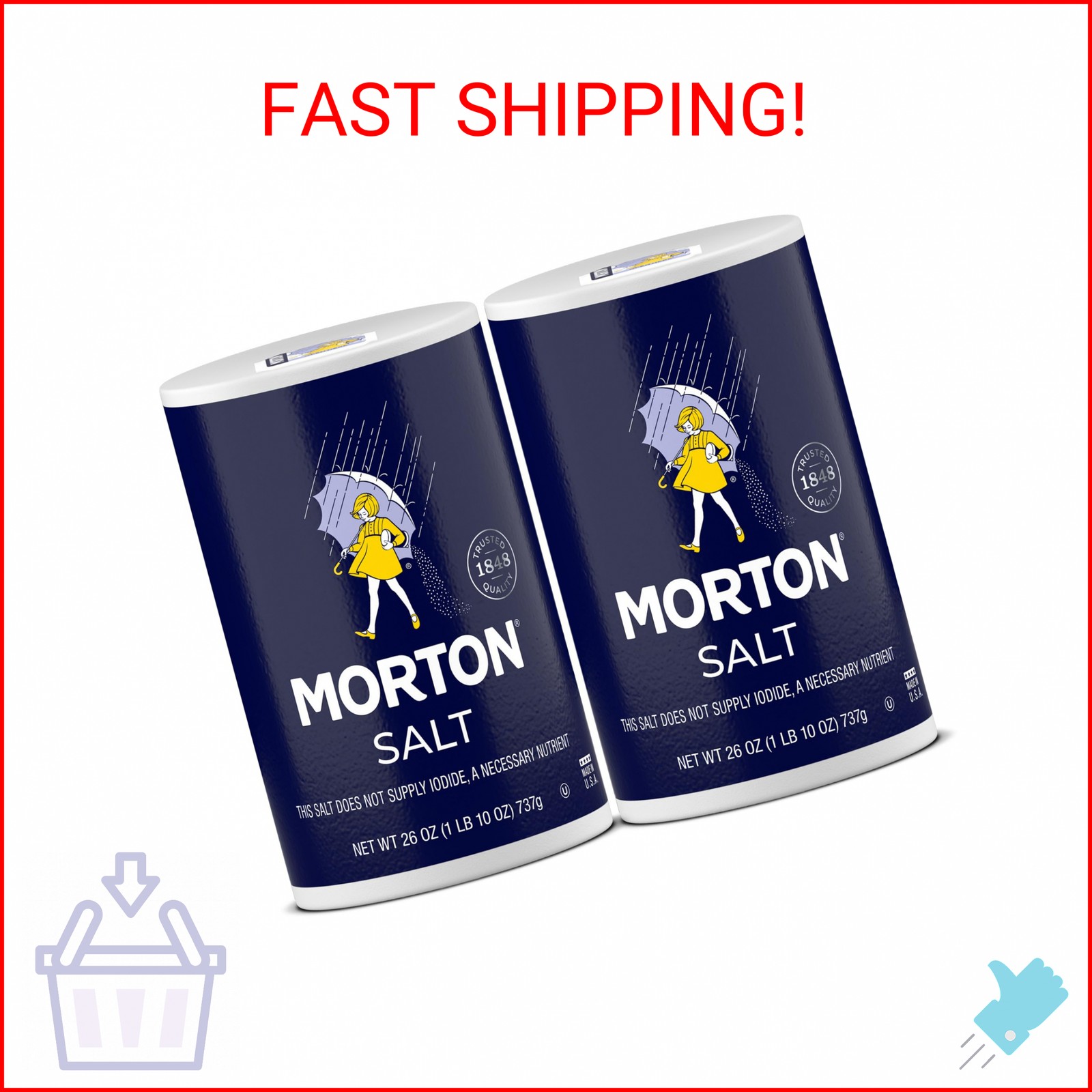 Morton Plain Salt, (26 oz), 2-Pack – All-Purpose, Non-Iodized Salt, Perfect for