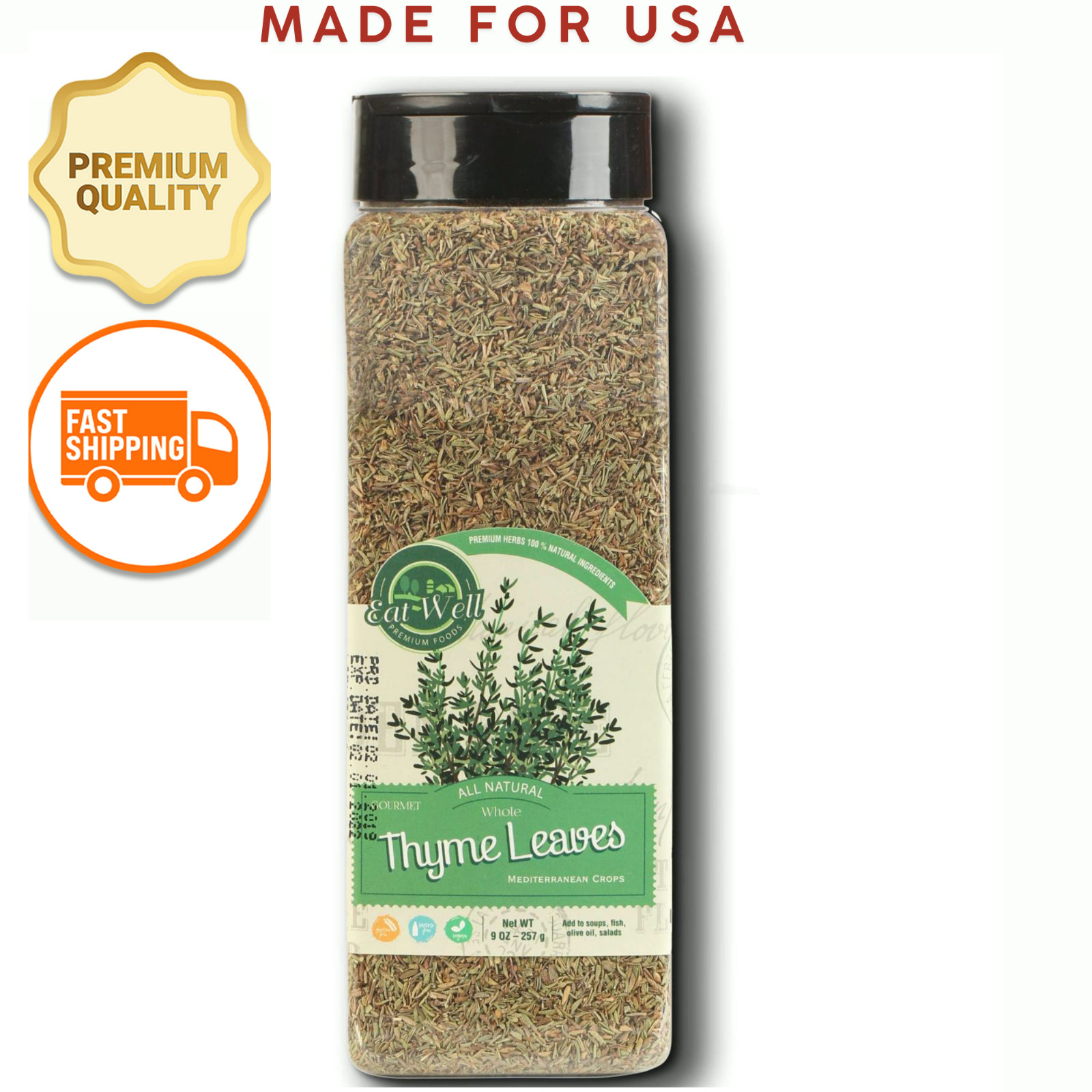 Eat Well Premium Foods – Thyme, Whole Leaves 9 Ounce, Dried Thyme Spice – Season