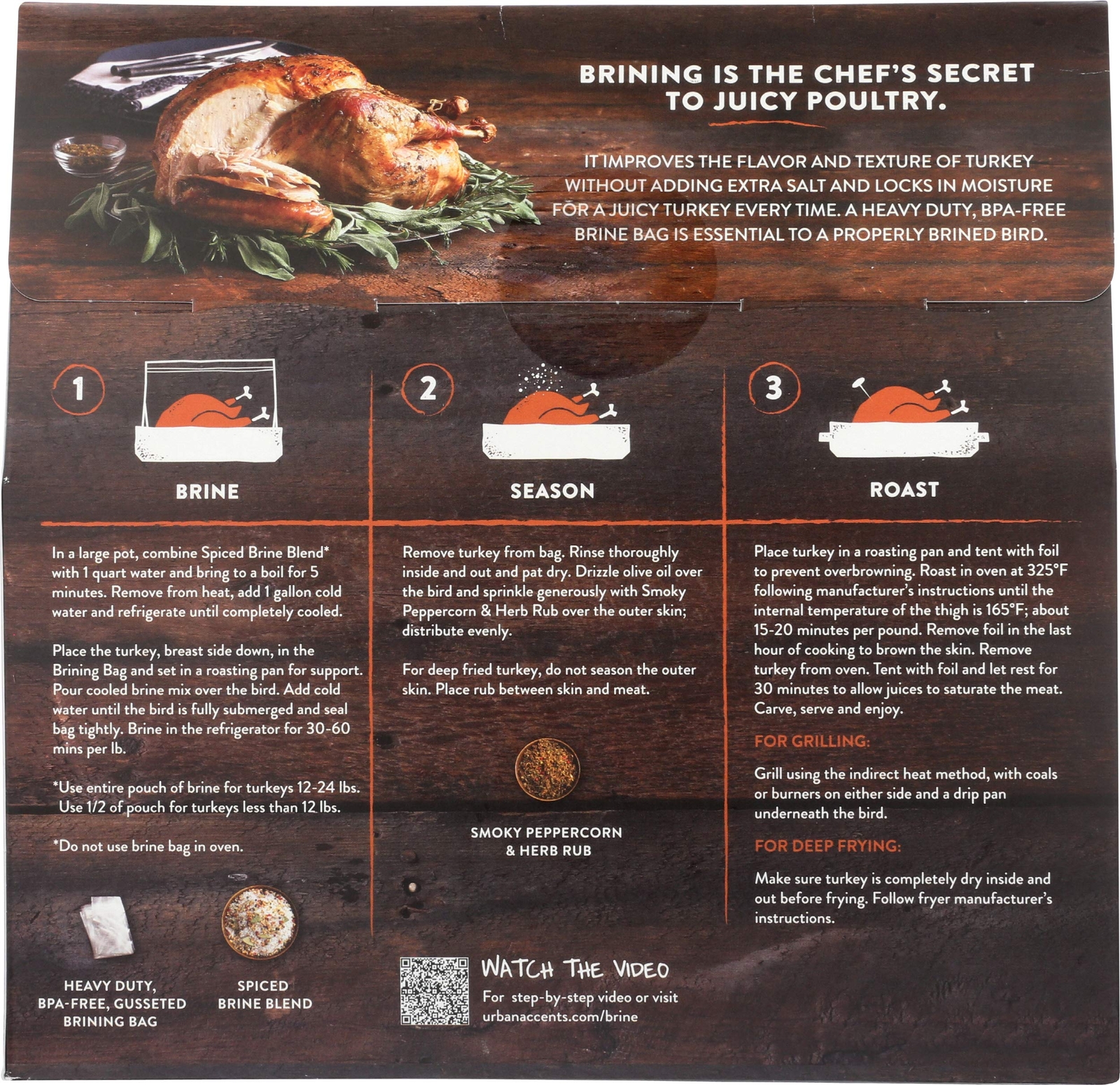 Gourmet Gobbler Turkey Brining Kit with Smoky Peppercorn Rub BPA Free Bag