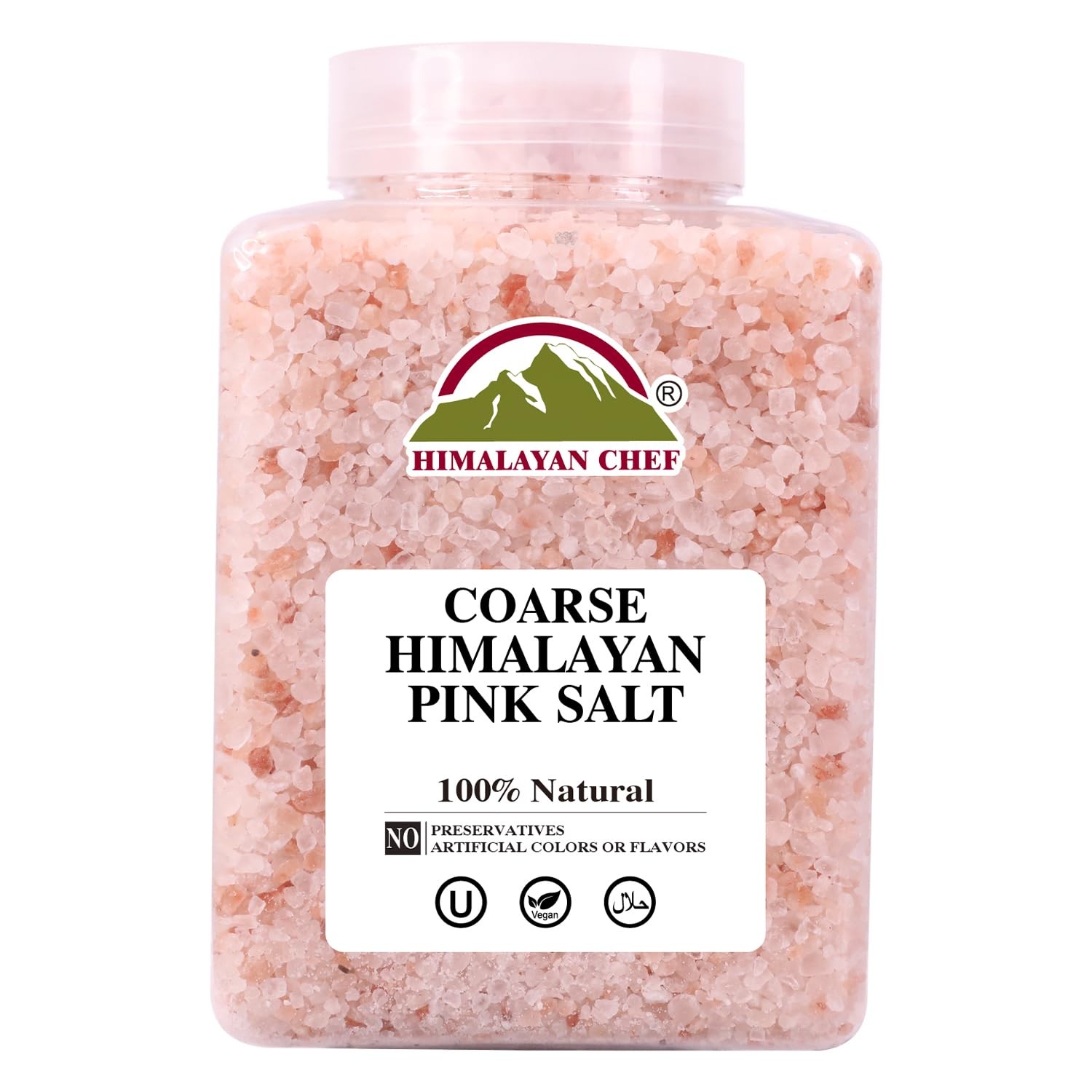 Himalayan Chef Pink Himalayan Salt Coarse Grain, Plastic Jar – 5 lbs. For Refill