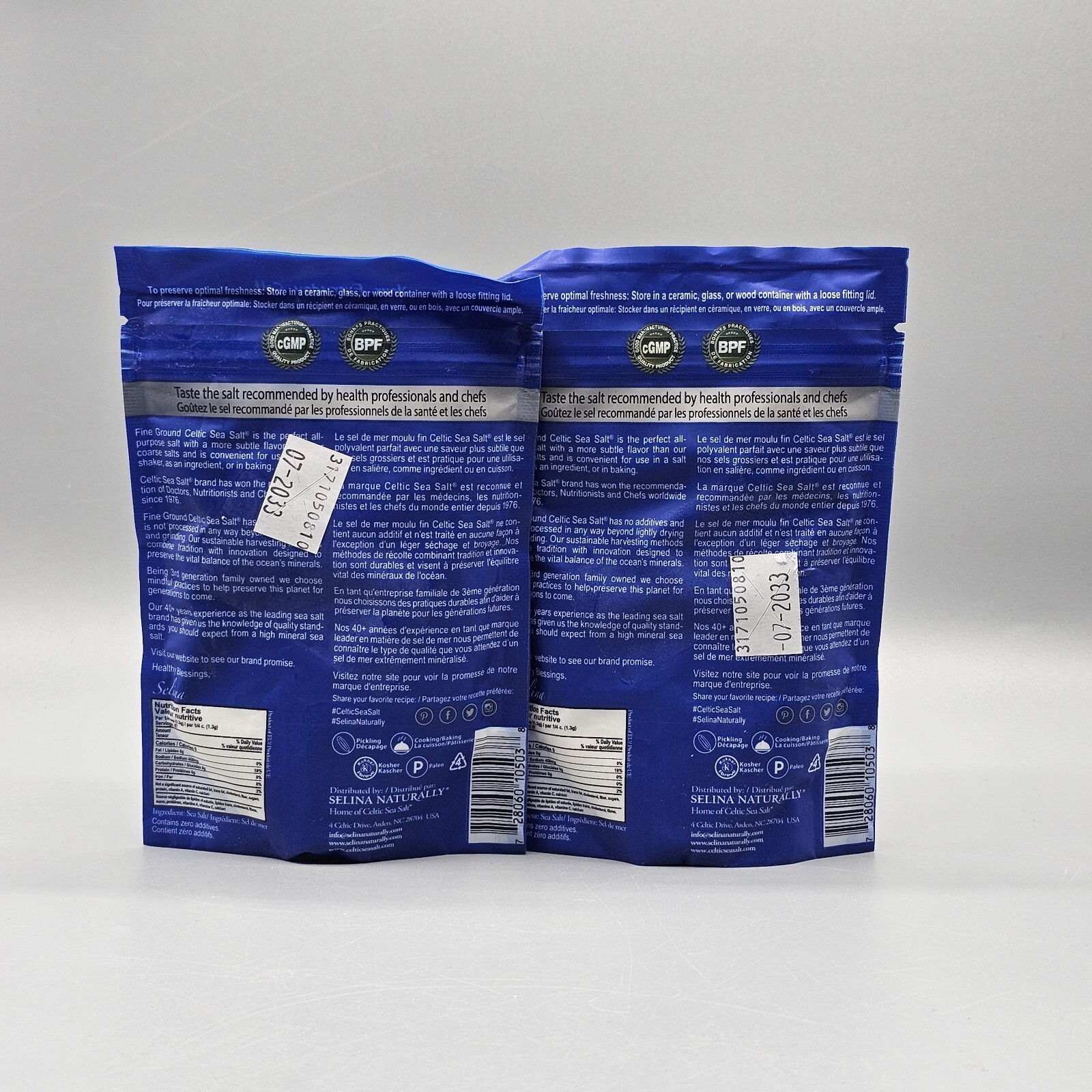 Celtic Fine Ground Sea Salt 1/4LB Resealable Pouch Lot Of 2 Pouches Kosher
