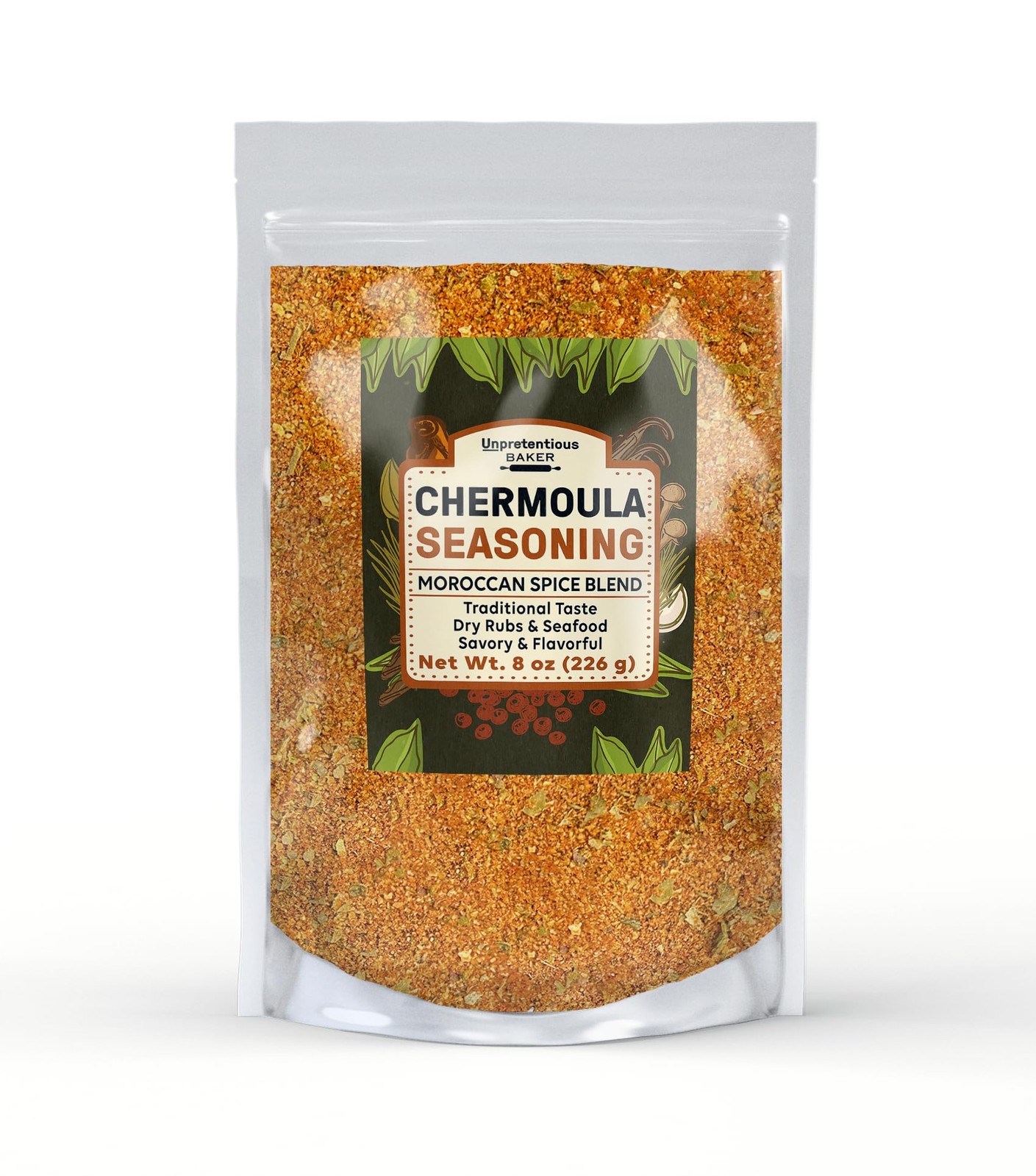 Unpretentious Chermoula Seasoning, 8 oz, Moroccan Spice 8 Ounce (Pack of 1)