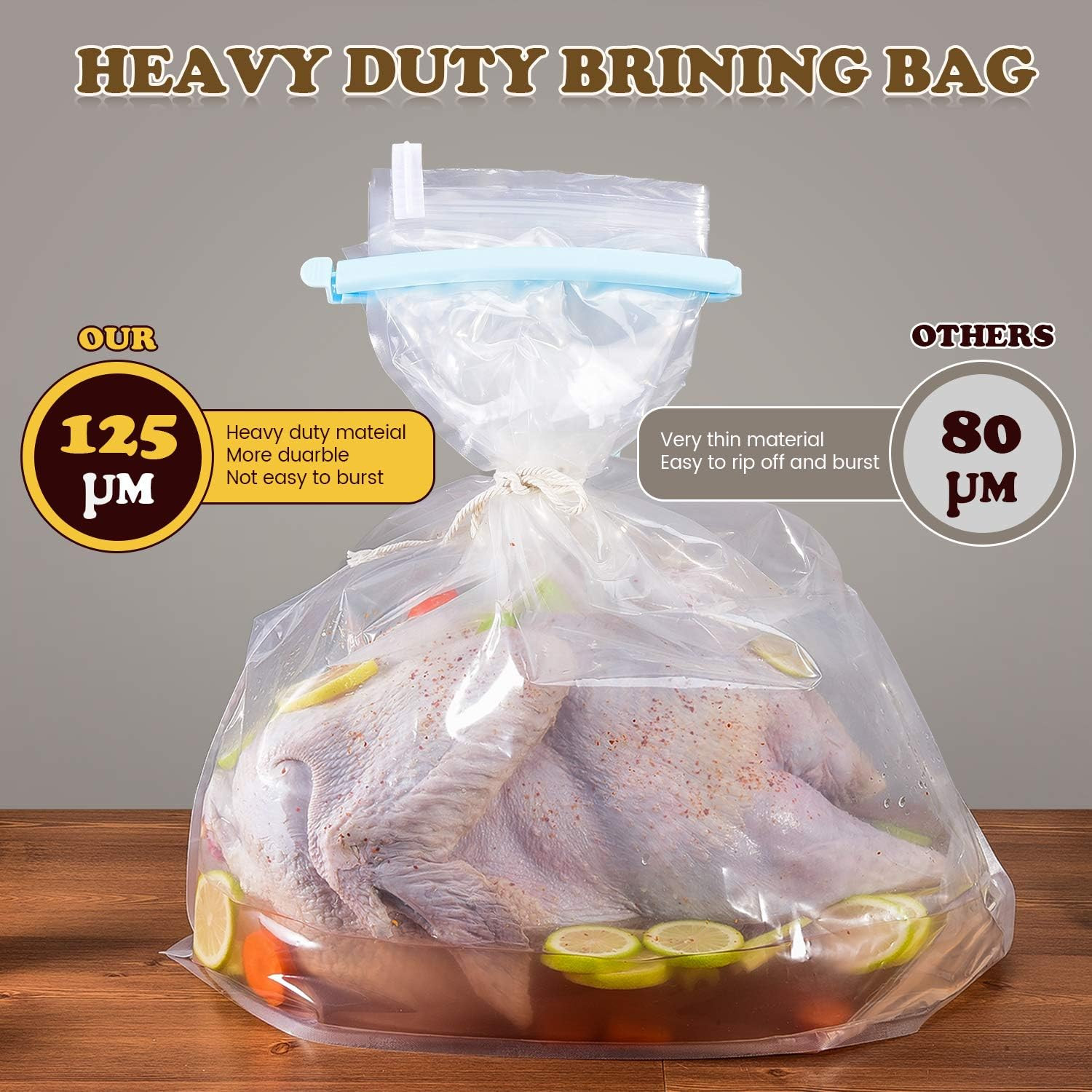 Brining Bag, 26″×22″, 2 Pack, Extra Large Turkey Brine Bag with 2 Strings and 2