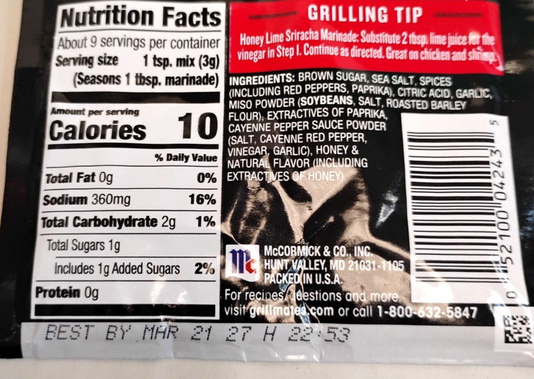 McCormick Grill Mates Honey Sriracha Marinade Mix 1 oz Seasoning Packet NEW