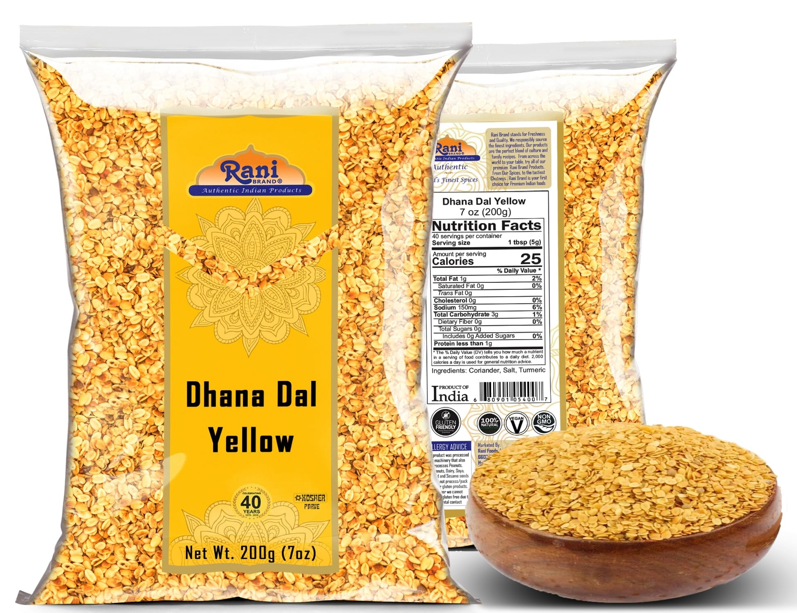 Rani Dhana Dal (Roasted Coriander Seeds) Yellow 7oz (200g)