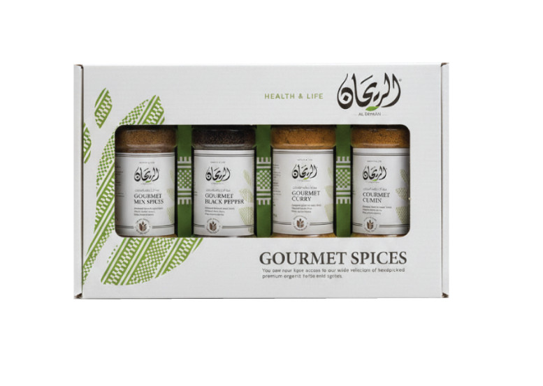 Al Rayhan Gourmet Spices 4 Pack ( Mixed Spices, Black Pepper, Cumin, Curry )125g