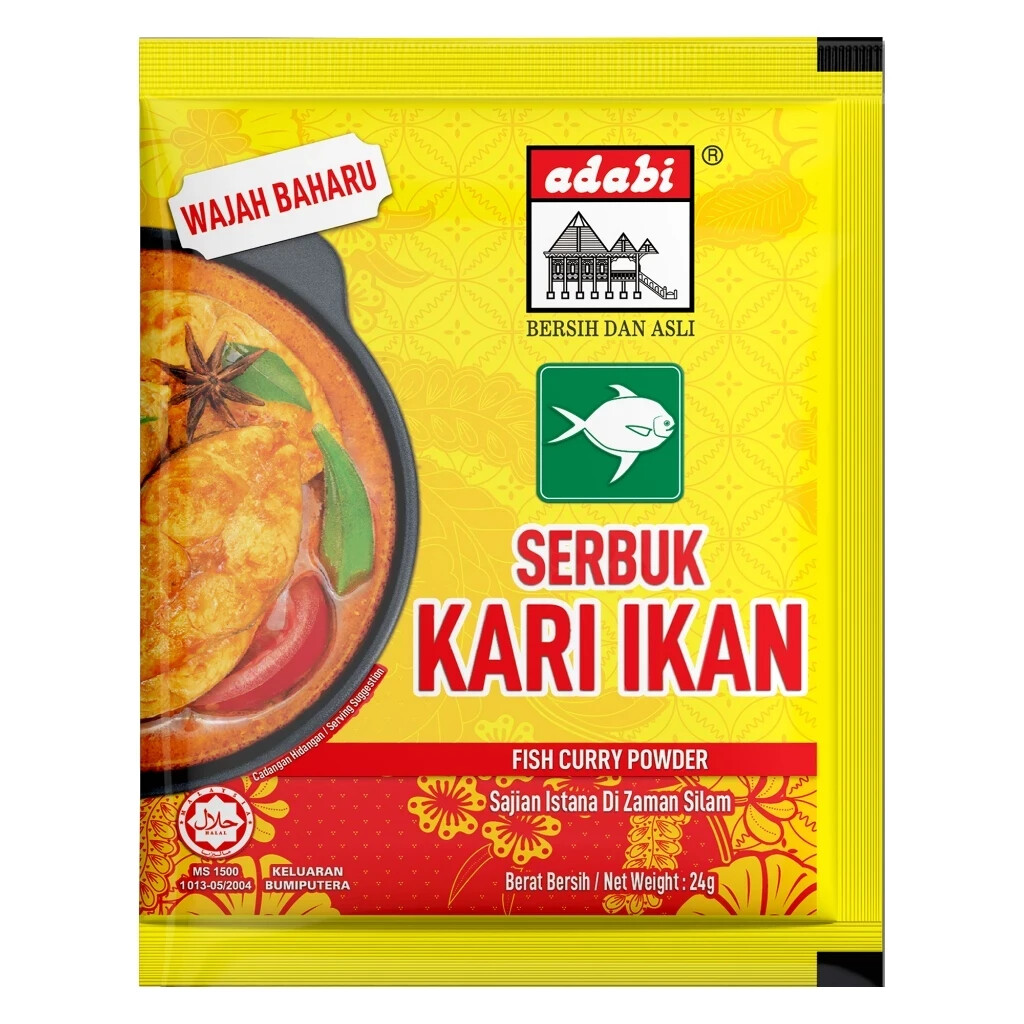 12 X ADABI Fish Curry Powder Spices (Serbuk Kari Ikan) 24gm – Halal Certified