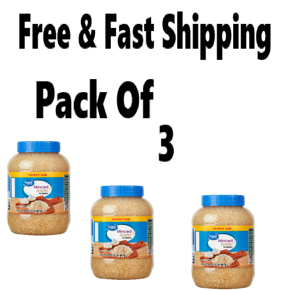 3 pk Great Value Family Size Minced Garlic in Water, 32 oz Jar
