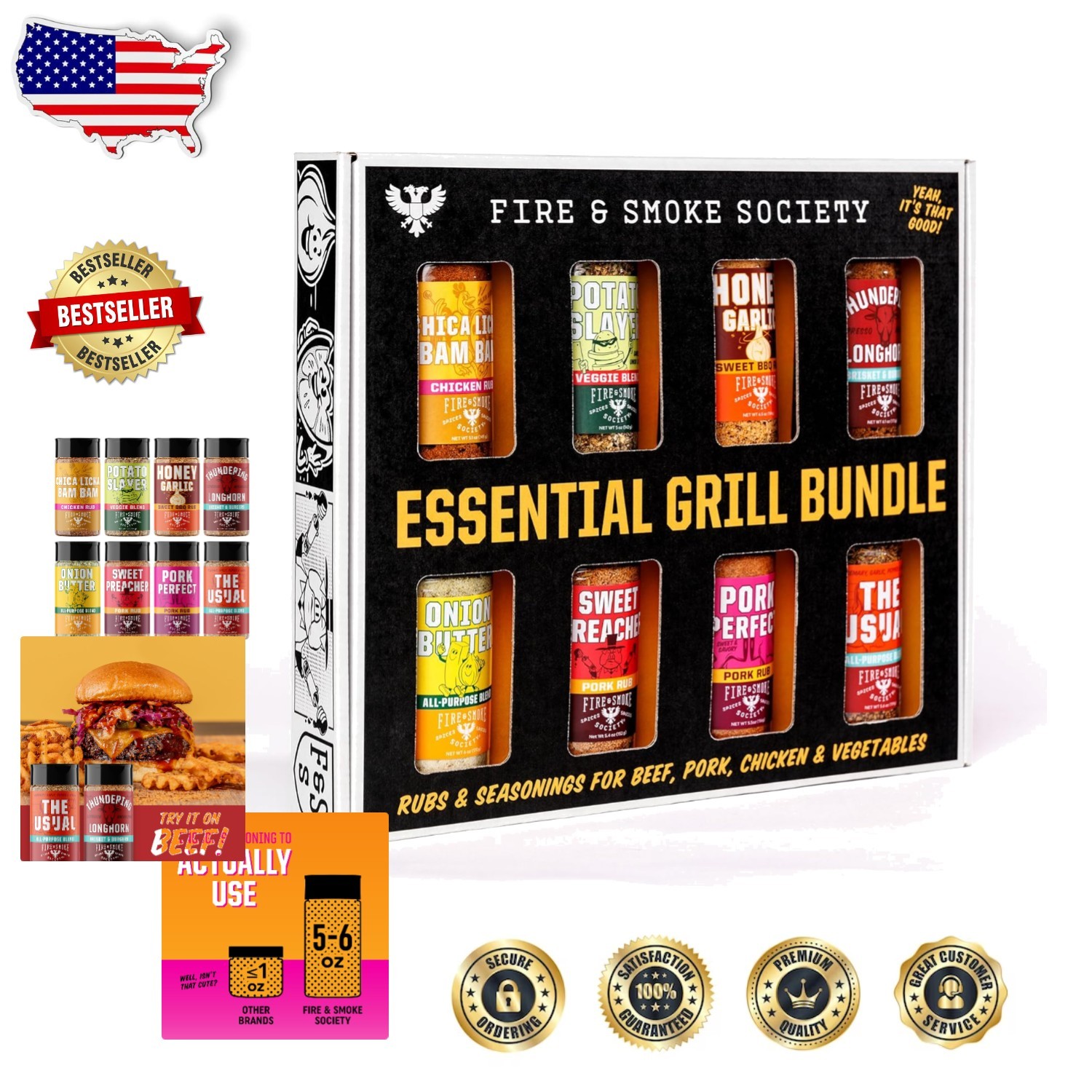 BBQ Seasoning Set 8-Pack | Essential Grill Rubs for Steak, Chicken, Pork