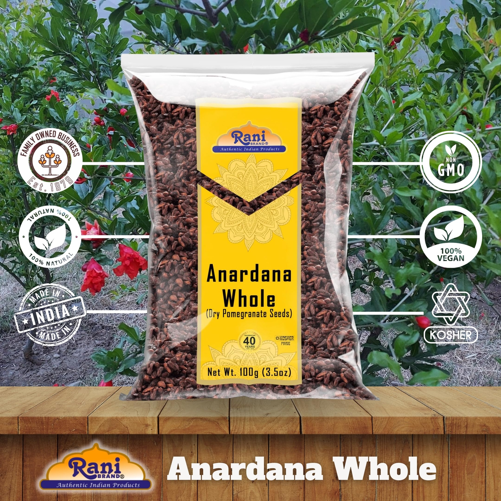 Rani Anardana (Pomegranate) Dry Whole Seeds Indian Spice 3.5oz (100g)