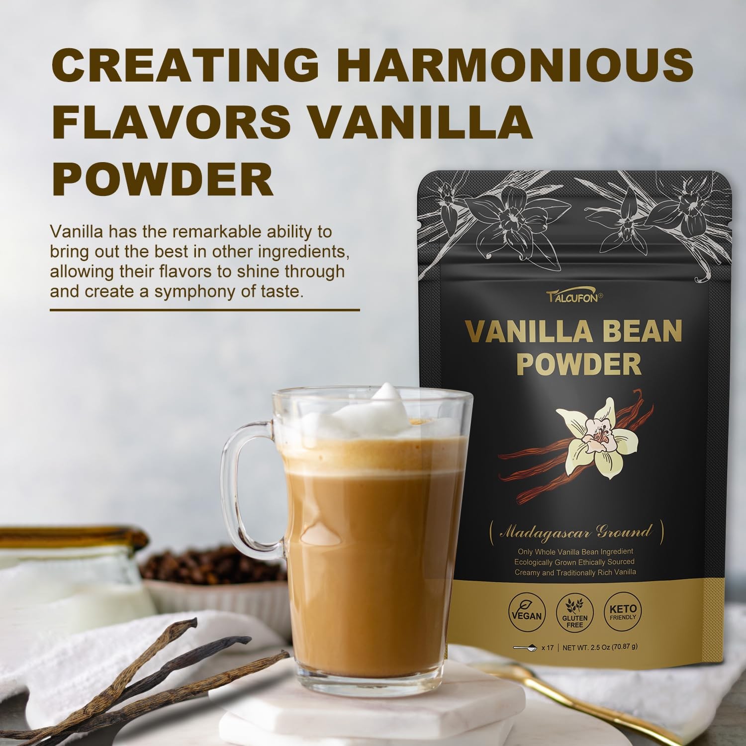 TALCUFON Madagascar Ground Vanilla Bean Powder, 100% Beans,…