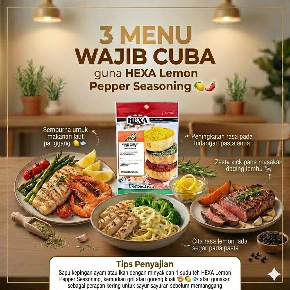 HEXA Lemon Pepper Seasoning 40gm Bahan Perasa Lemon Lada