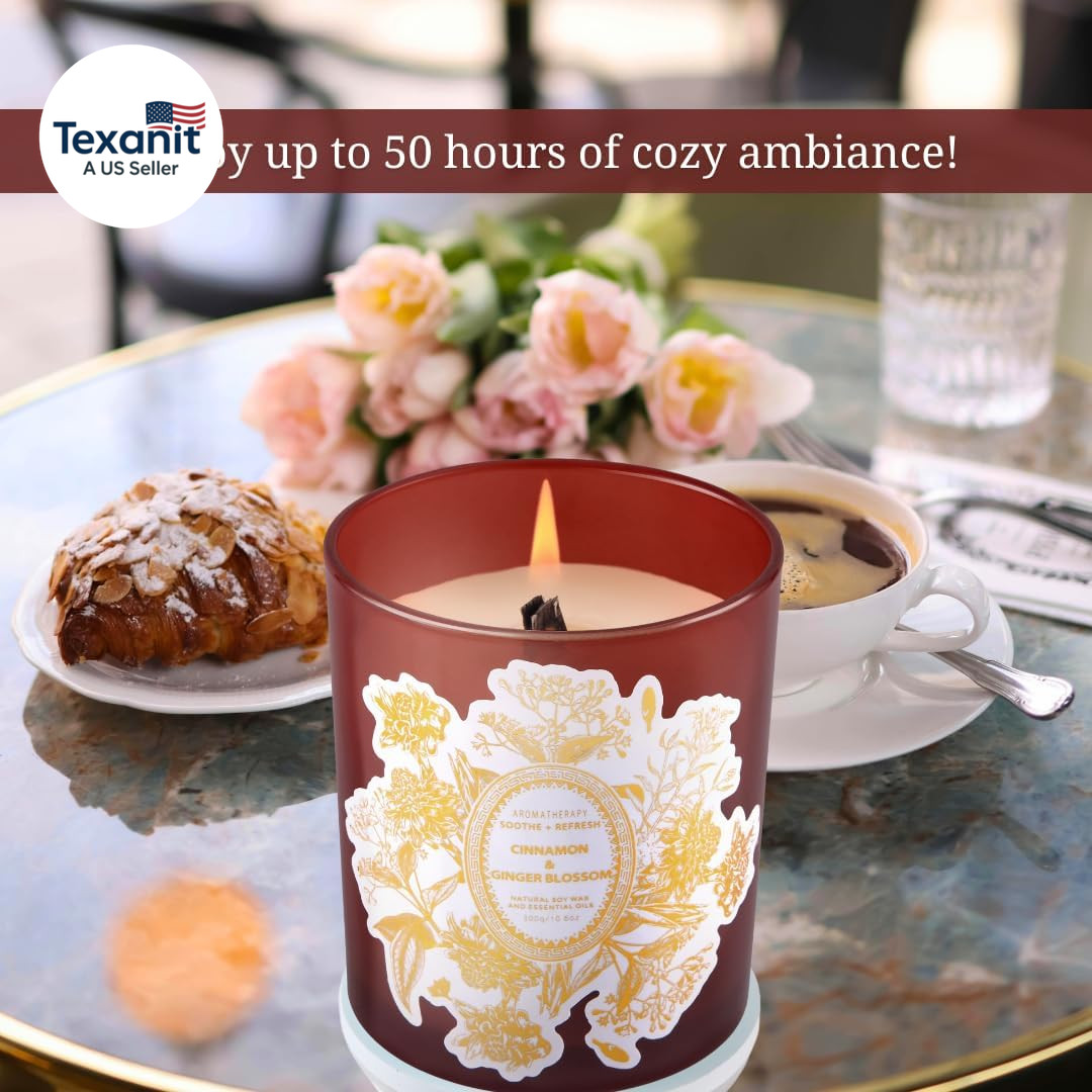 Cinnamon Ginger Blossom Wood Wick Soy Candle Long Lasting Aromatherapy
