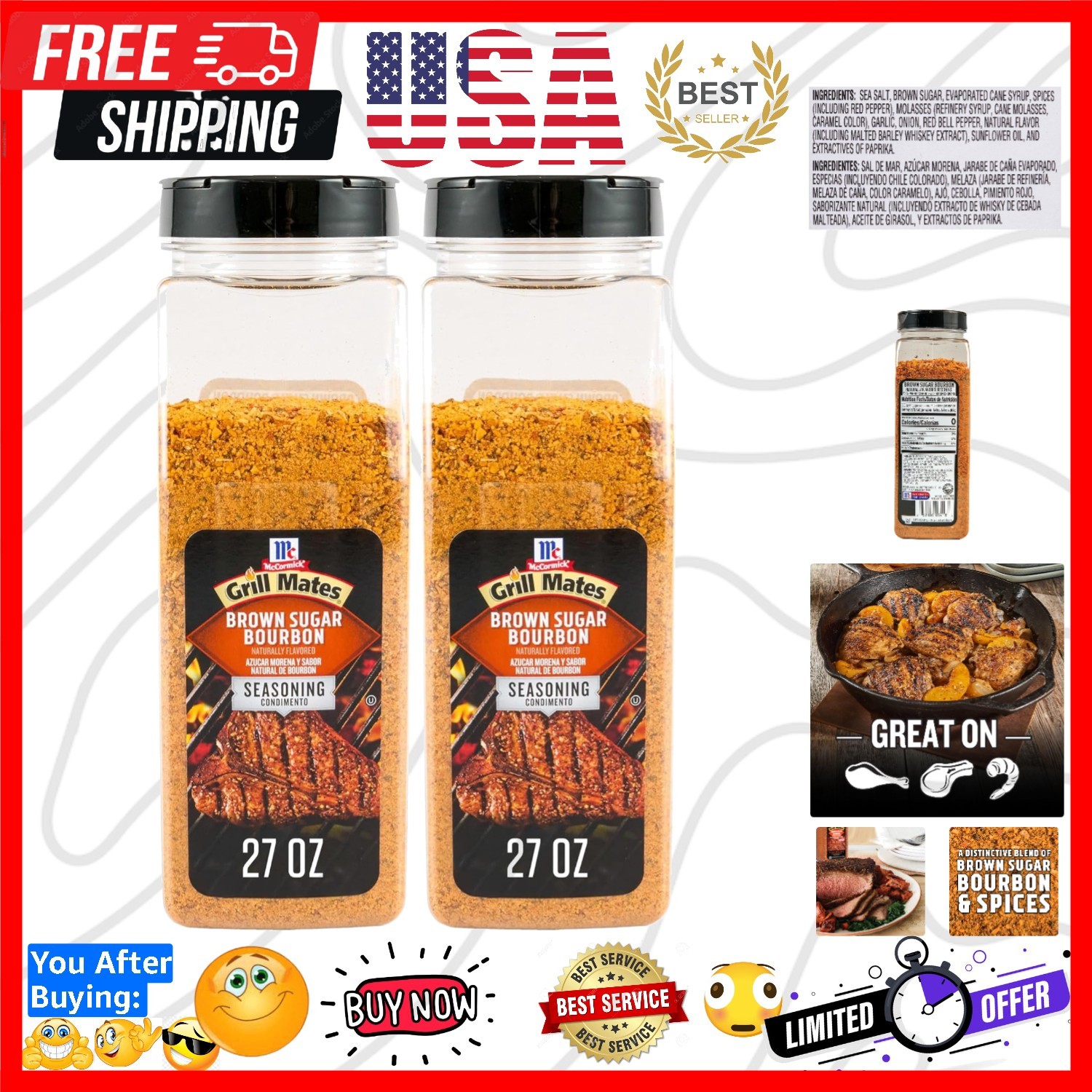 McCormick Brown Sugar Bourbon Seasoning, 27 oz – Container – Brown Sugar Bour…