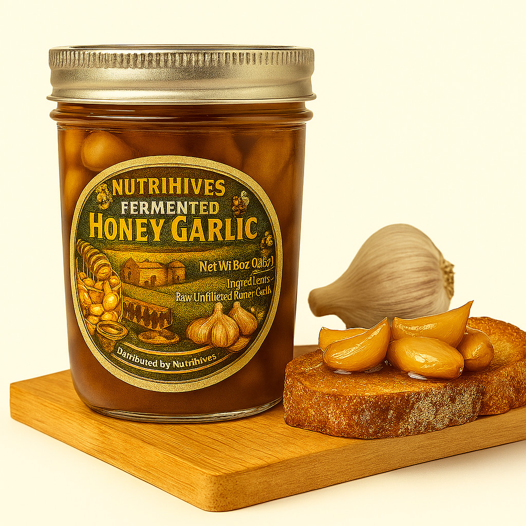 Fermented Honey Garlic 8 oz jar, Made in USA, Raw Unfiltered Honey, Garlic