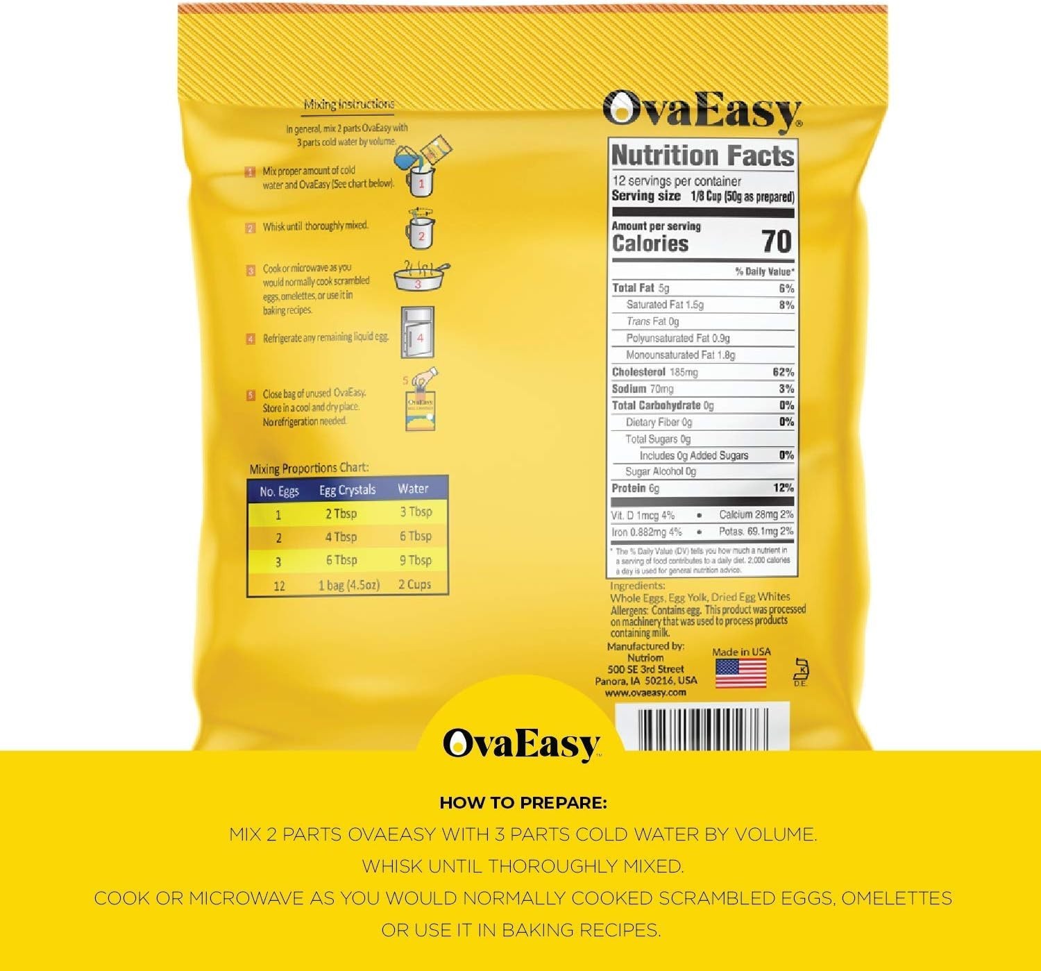 Natural Dehydrated Egg Powder 4.5oz Bag