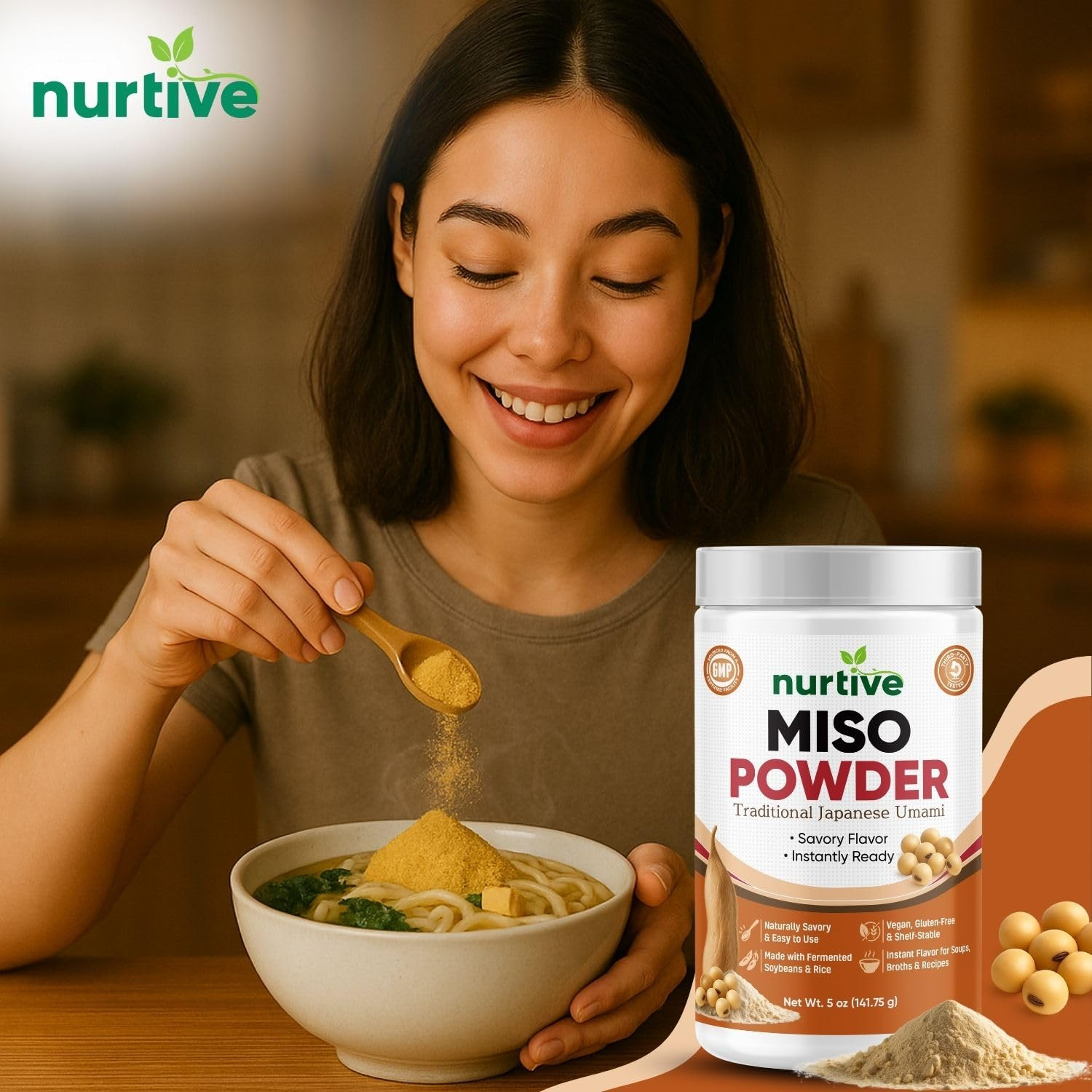 Nurtive Miso Powder – Japanese Umami-Inspired Instant Seasoning for Soup, Broth,