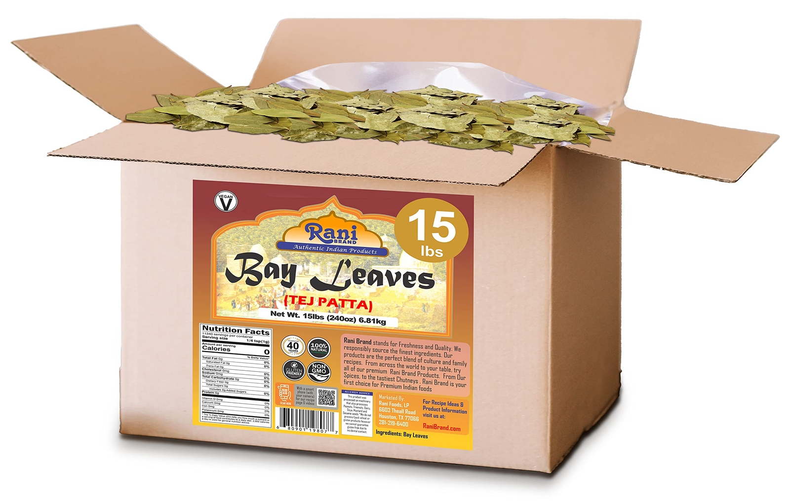 Rani Bay Whole Leaf (Leaves) Spice Hand Selected Extra Large 240oz (15lbs) 6.81k
