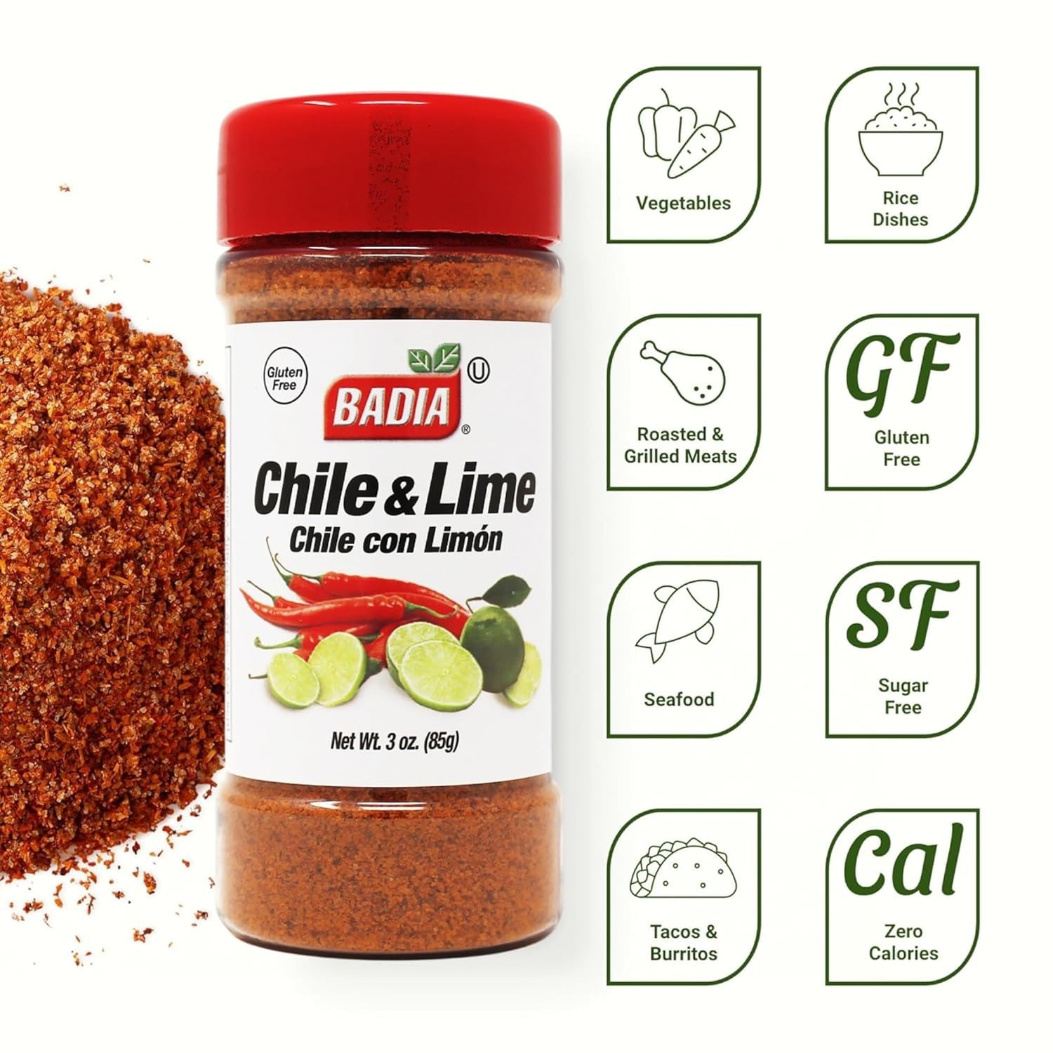 Badia Chile & Lime Seasoning, Chile con Limon, 3 oz – Spicy Tangy Blend of Chili