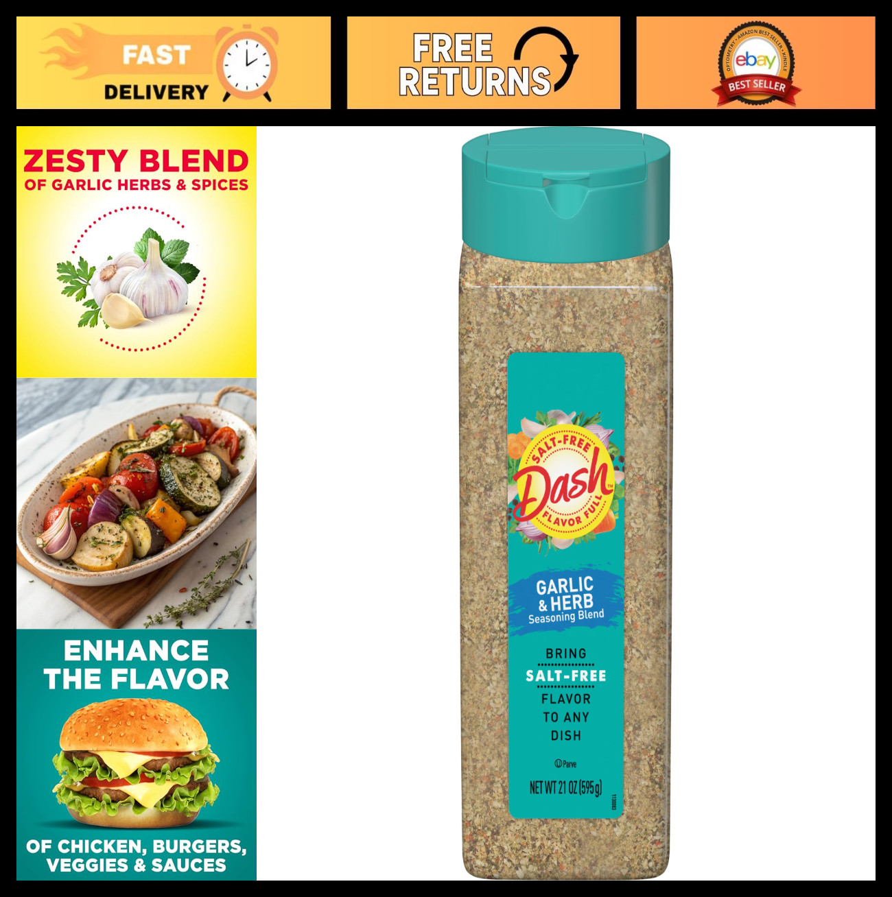 Salt-Free Garlic and Herb Seasoning Blend – 21 oz, Healthy Flavor Enhancer