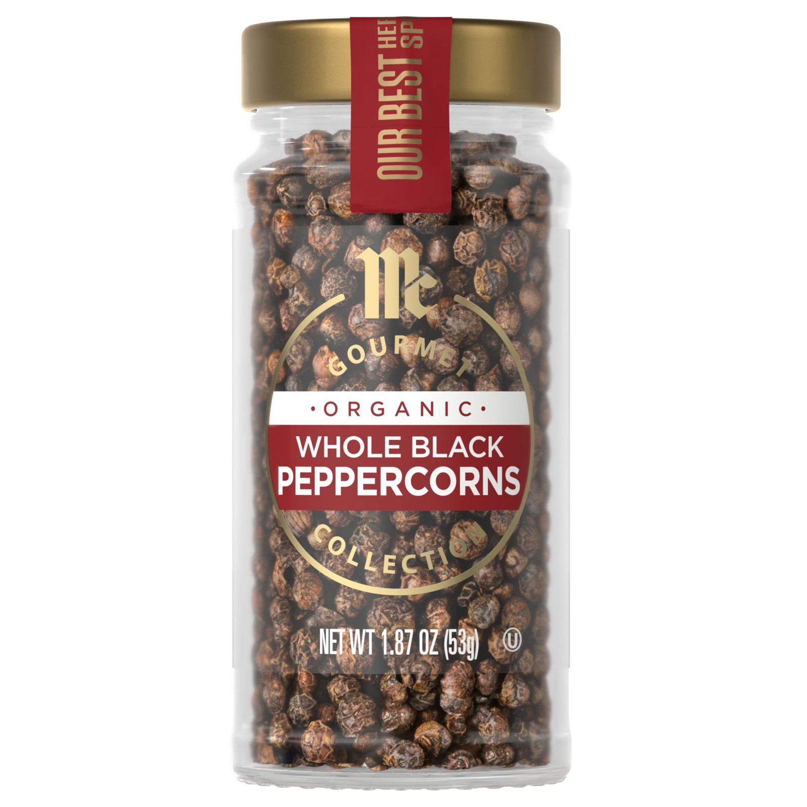 Organic Whole Black Peppercorns, Black Pepper 1.87 Oz Bottle