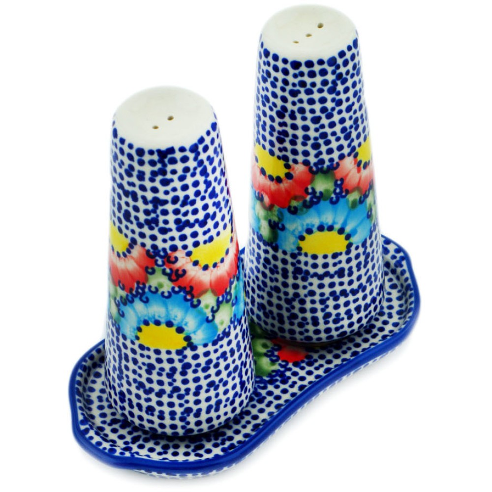 Polish Pottery Seasoning Set 6-inch Spotted Garden UNIKAT Handmade Poland