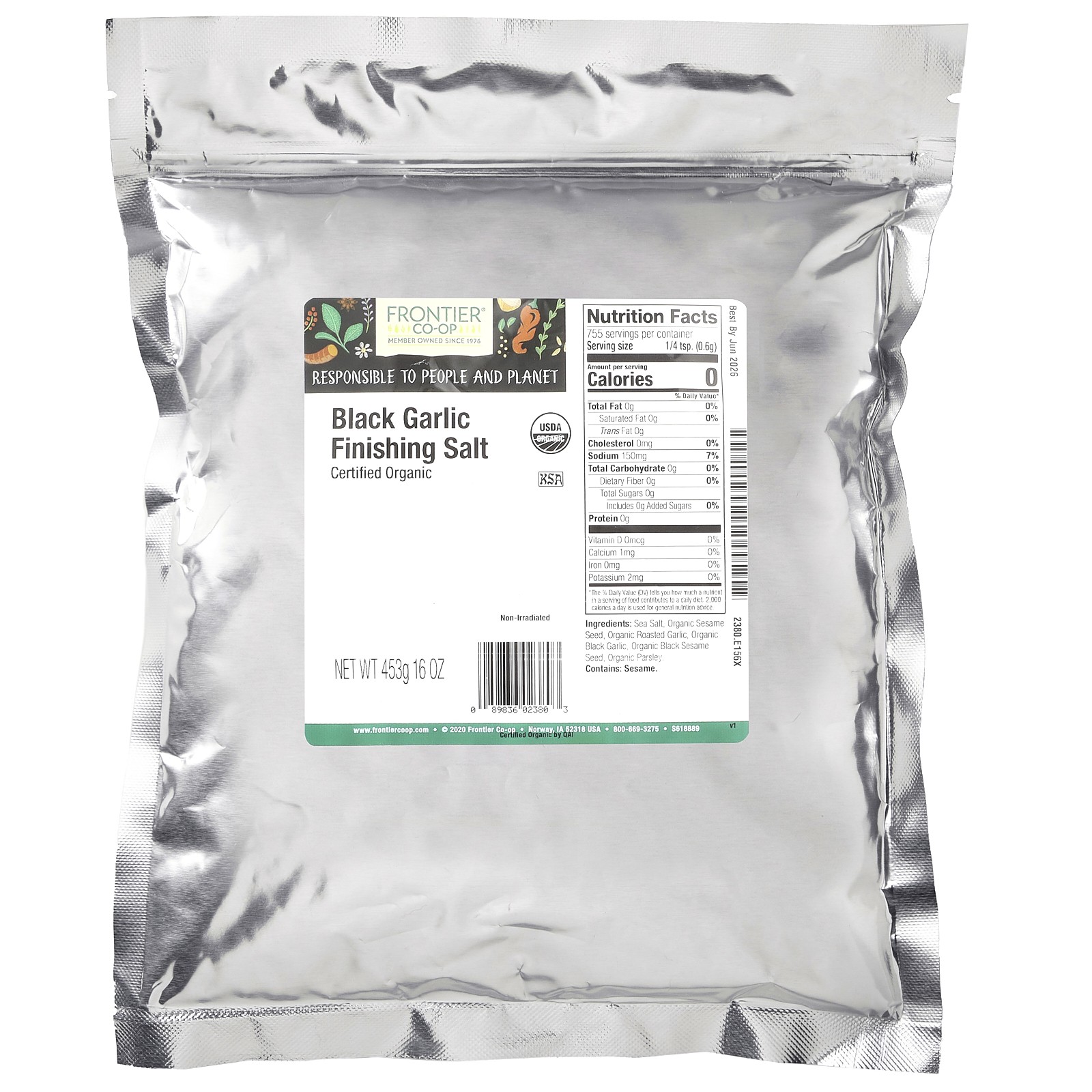 Organic Black Garlic Finishing Salt, 16 oz (453 g)