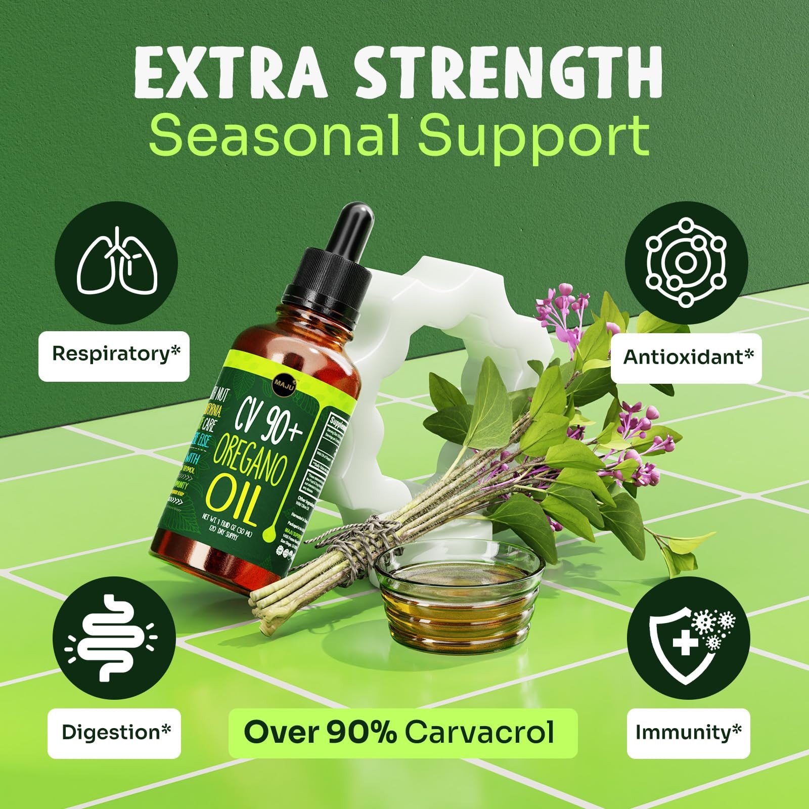 Maju Superfoods Oregano Oil Drops, Potent 90%+ Carvacrol 1 Fl Oz (Pack of 1)