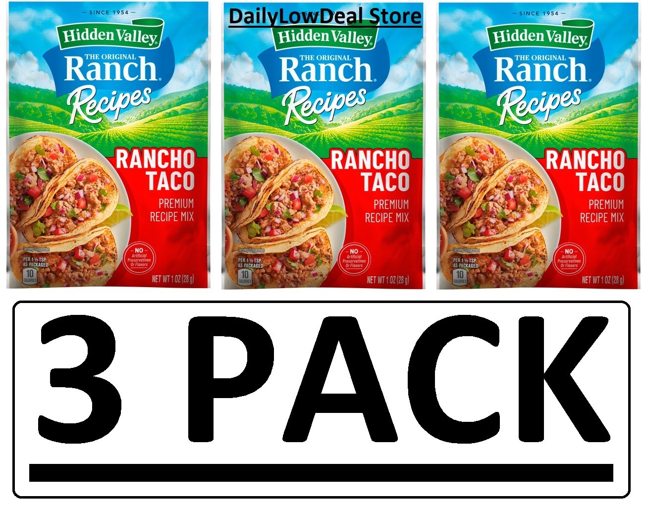 3 PACK – Hidden Valley RANCHO TACO Seasoning Mix 1 oz (Total 3 oz)