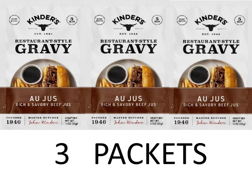 Kinder’s Restaurant Style Gravy Au Jus Bone Broth Seasoning 1.1oz pkt 3 PACKETS