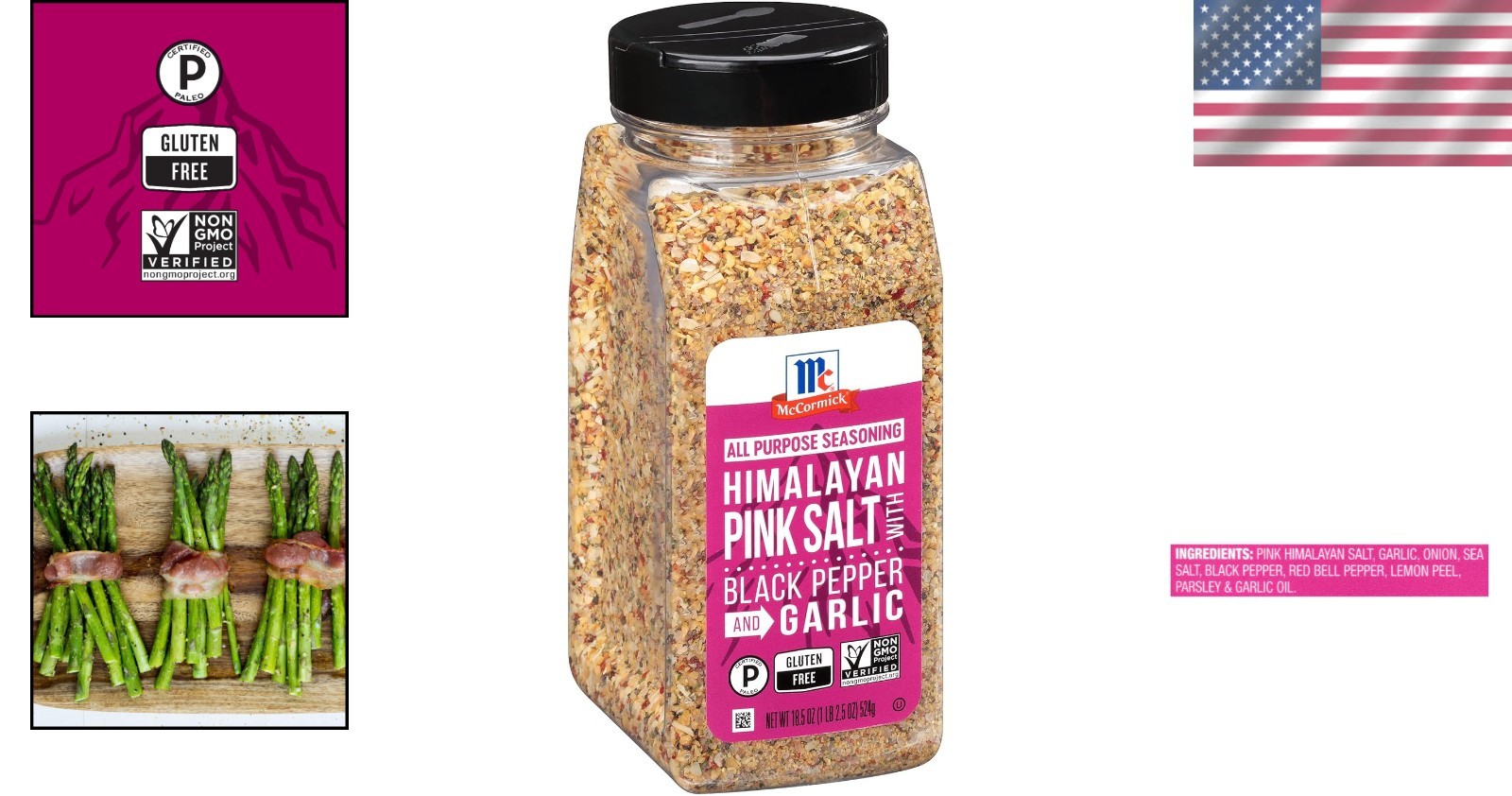 Himalayan Pink Salt with Black Pepper Garlic All Purpose Seasoning 18.5 oz