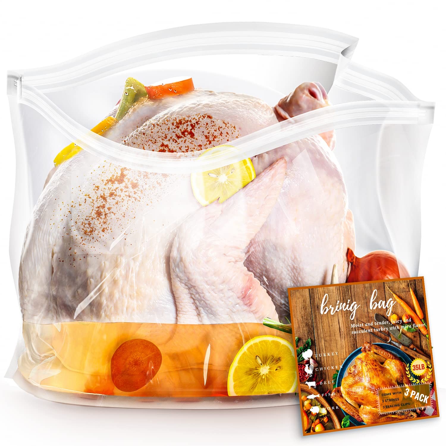 Brining Bags for Turkey, 3 Pack, 26″×22″, Extra Large Turkey Brine Bag Holds …