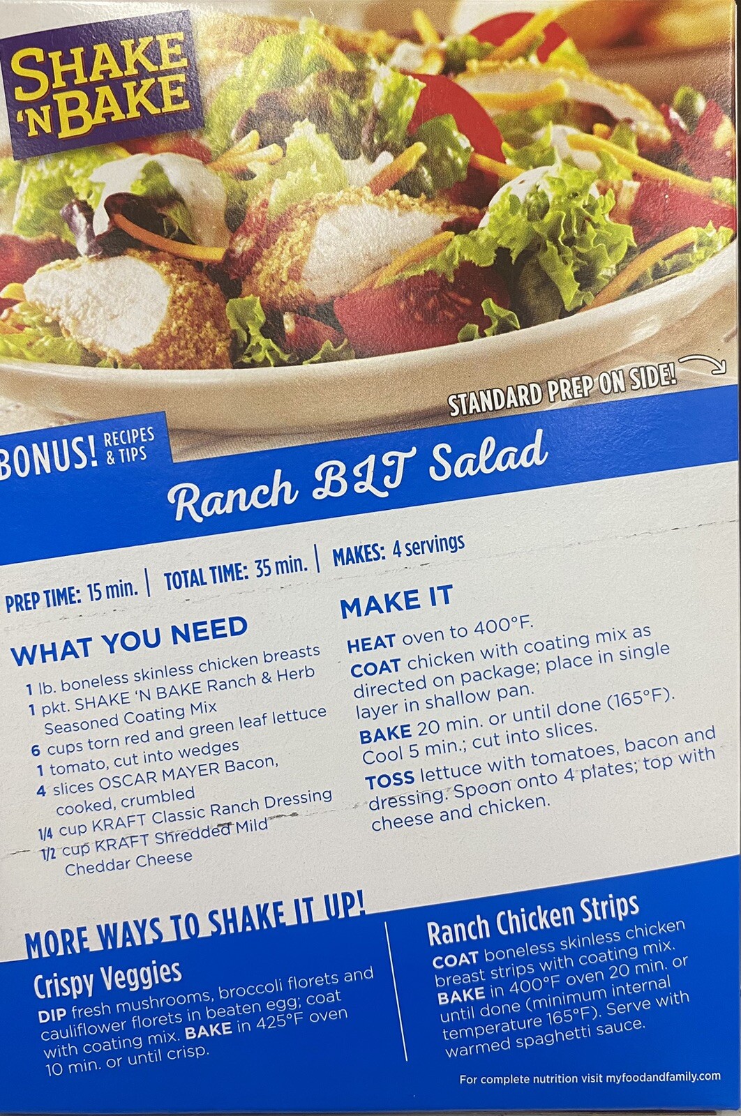 SHAKE N BAKE RANCH & HERB Seasoned Coating Mix 4.75 oz Box – 6 PACK