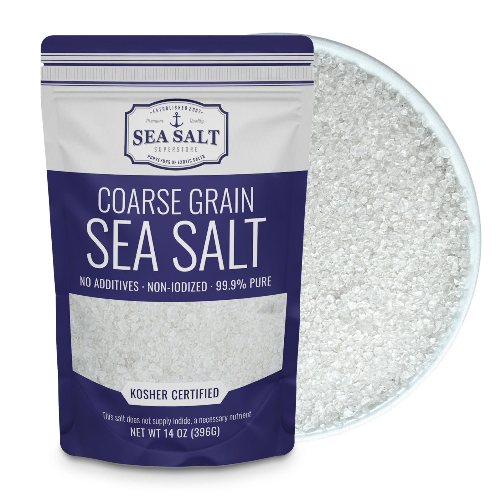 Coarse Sea Salt for Grinder Refill, Coarse Grain Kosher, Non-Iodized Unrefined B