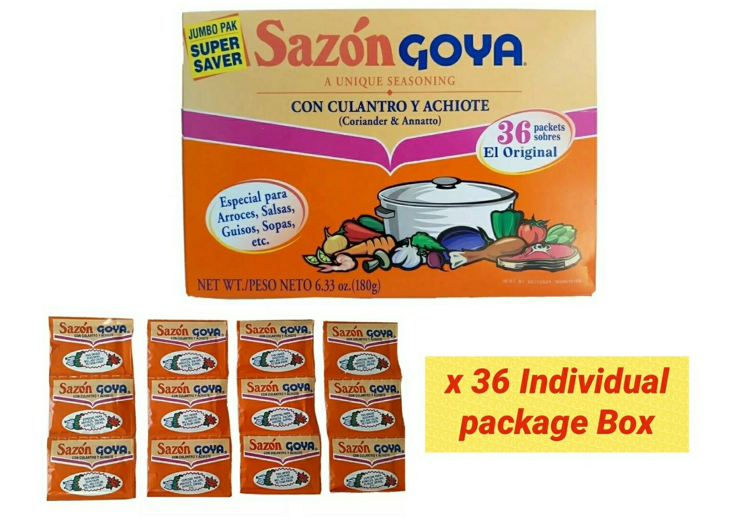 (BOX OF 36PKS) GOYA SAZON CON CULANTRO Y ACHIOTE SEASONING CORIANDER & ANNATTO