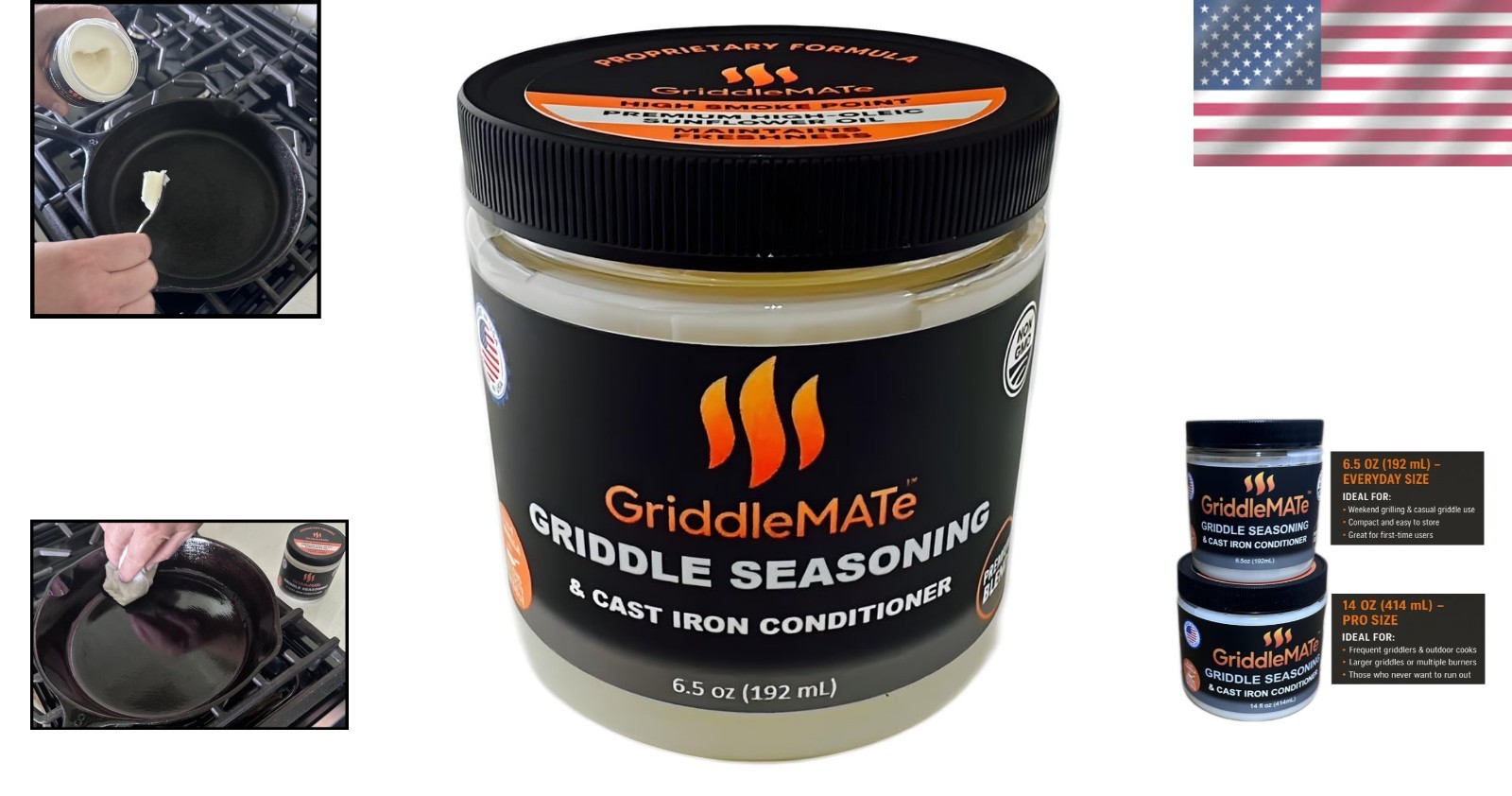 Non-GMO Griddle Seasoning with High Smoke Point for Perfect Cooking – 6.5 oz