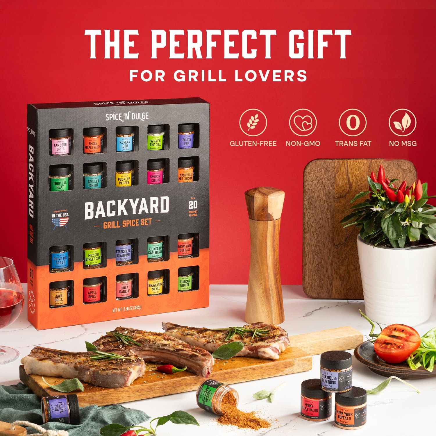 Grilling Spice Set Grill Seasoning Gifts, 20 Unique Spices and Seasonings Jars G