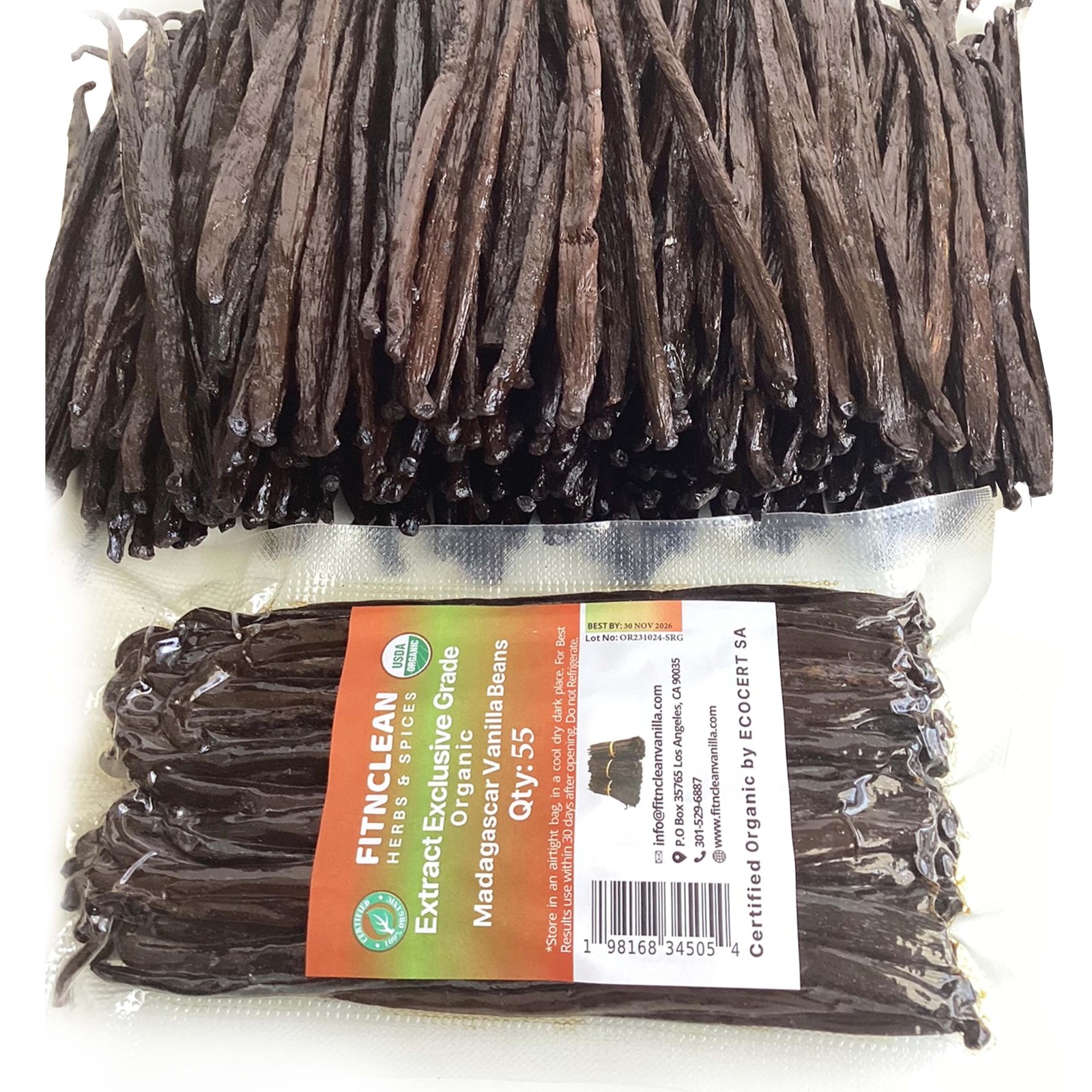 55 Organic Madagascar Vanilla Extract Exclusive Grade B Beans| 4″ – 5″ by FIT…