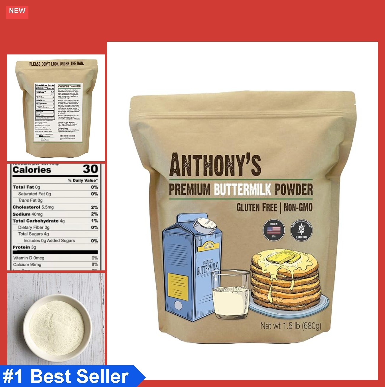 Buttermilk Powder 1.5 lb Gluten Free Non GMO Keto Friendly Dehydrated