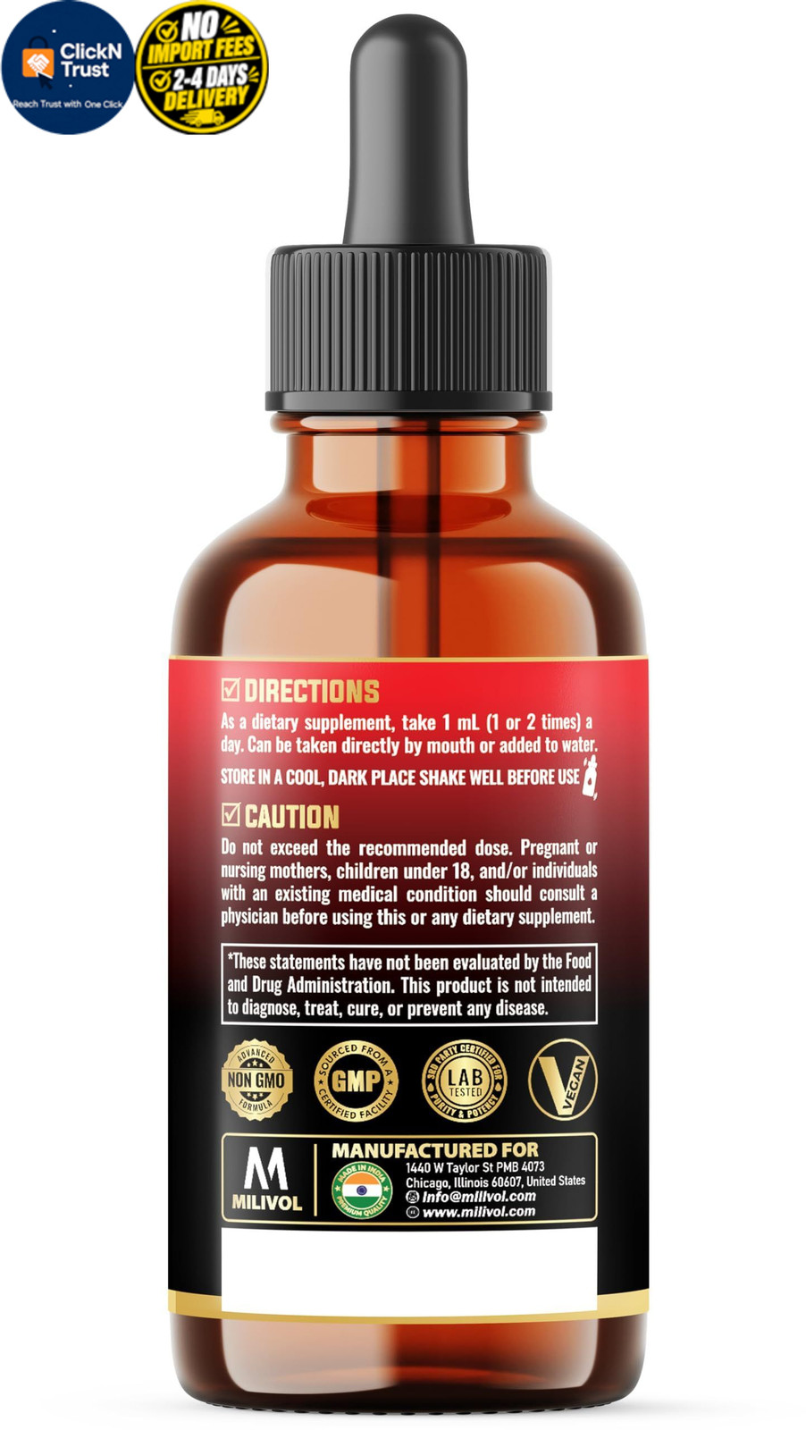 MILIVOL 10in1 Wormwood Liquid Drops with Wormwood, Black 2 Fl Oz (Pack of 1)