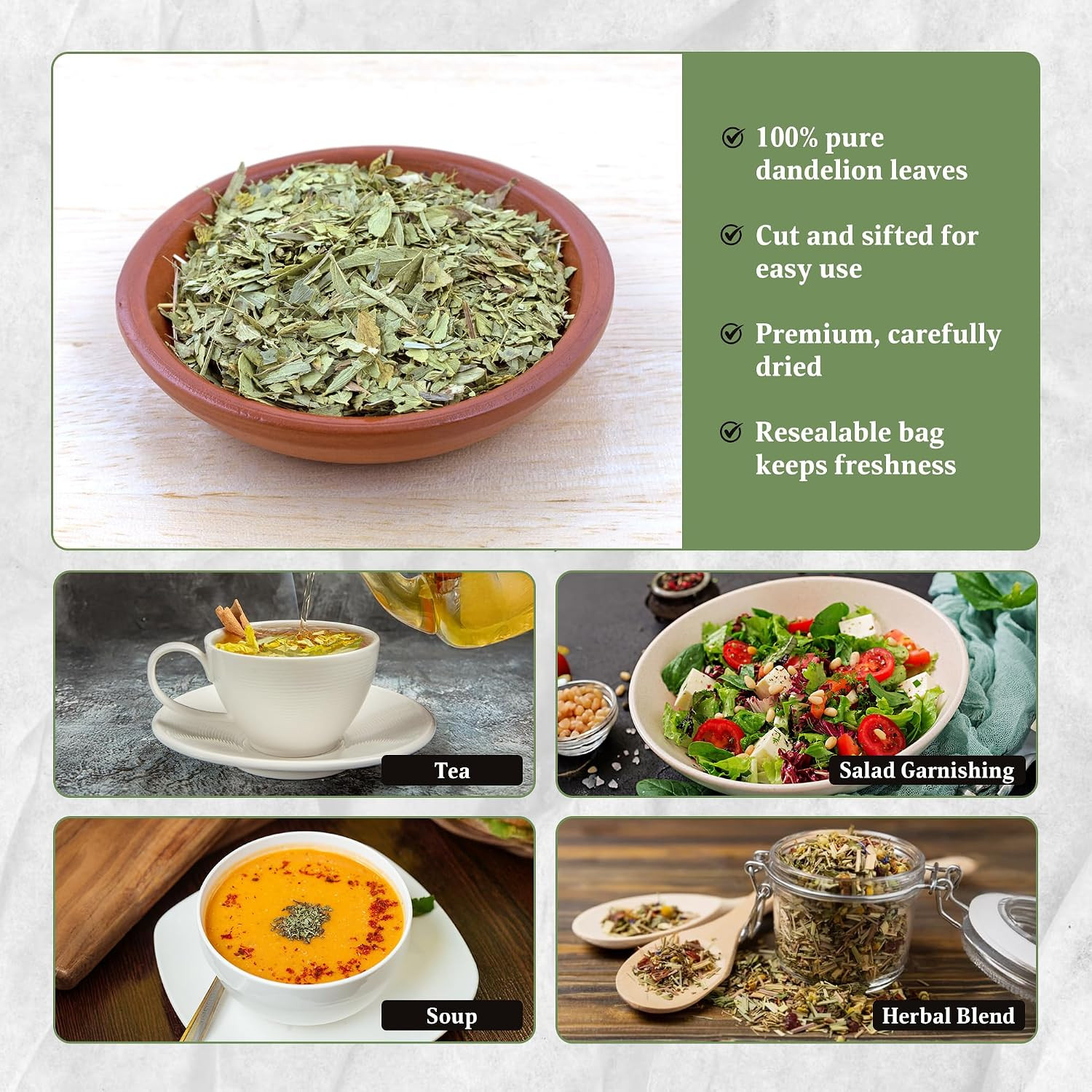 Dandelion Leaves Cut and Sifted 1 LB,100% Natural & Pure, Ideal for Dandelion Te