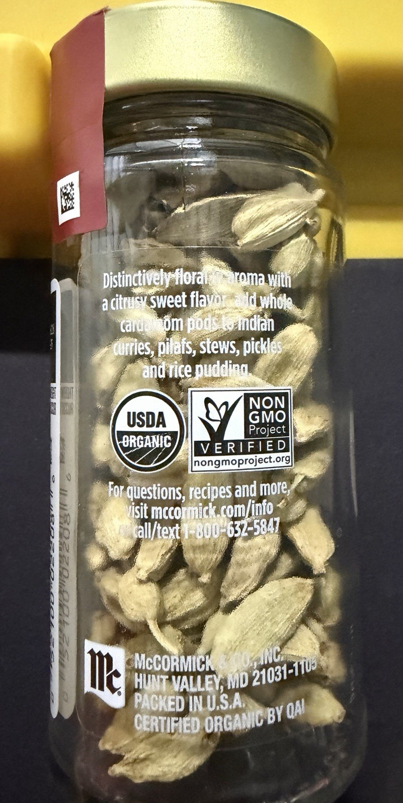 McCormick Gourmet Organic Whole Cardamom Pods .95 Oz. 3 Bottles / Best Price !