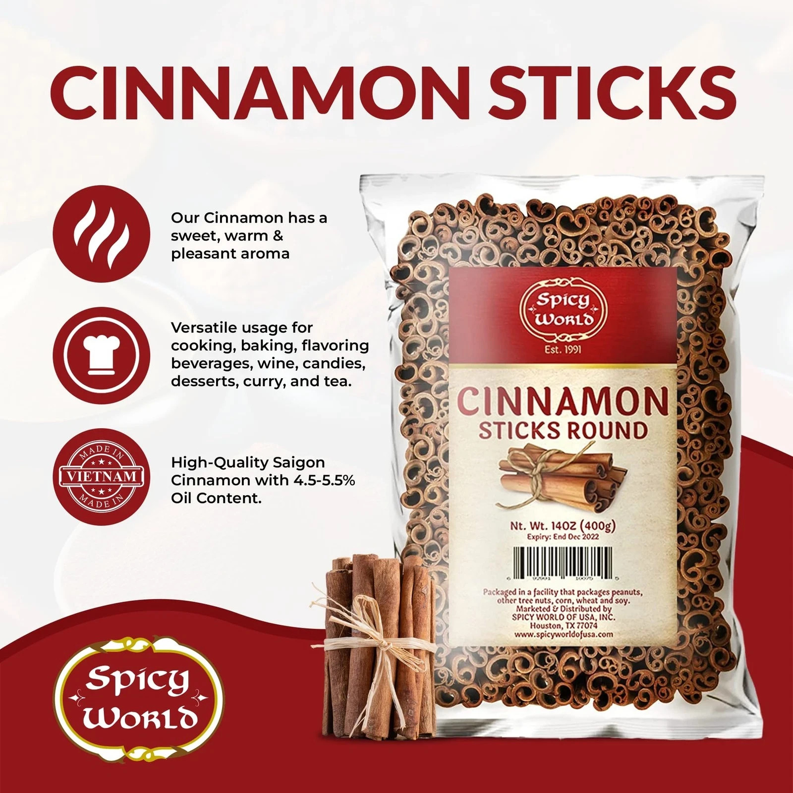Spicy World Cinnamon Sticks 14 Oz Bag ~100 Sticks