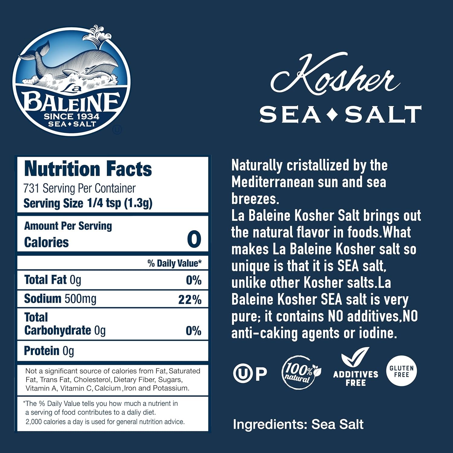 La Baleine Kosher Sea Salt, 33.5oz