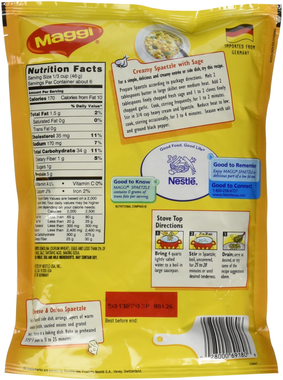 Maggi Spaetzle, Authentic German Dumplings (10.5 ounce) 10.5 Ounce (Pack of 1)