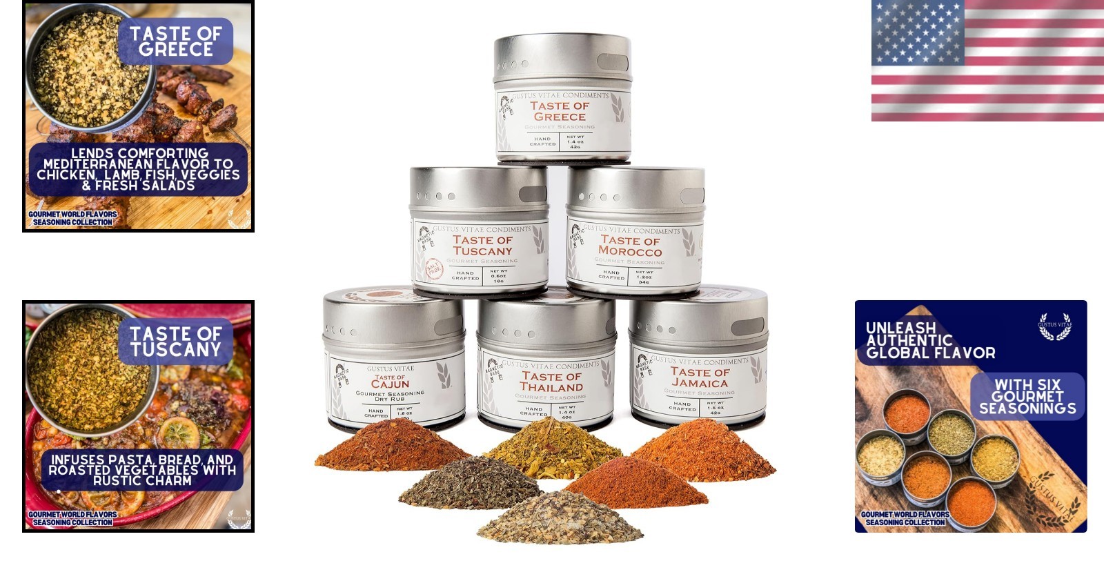 Elevate Your Cooking with Gourmet Spice Collection: 6 Magnetic Non-GMO Tins