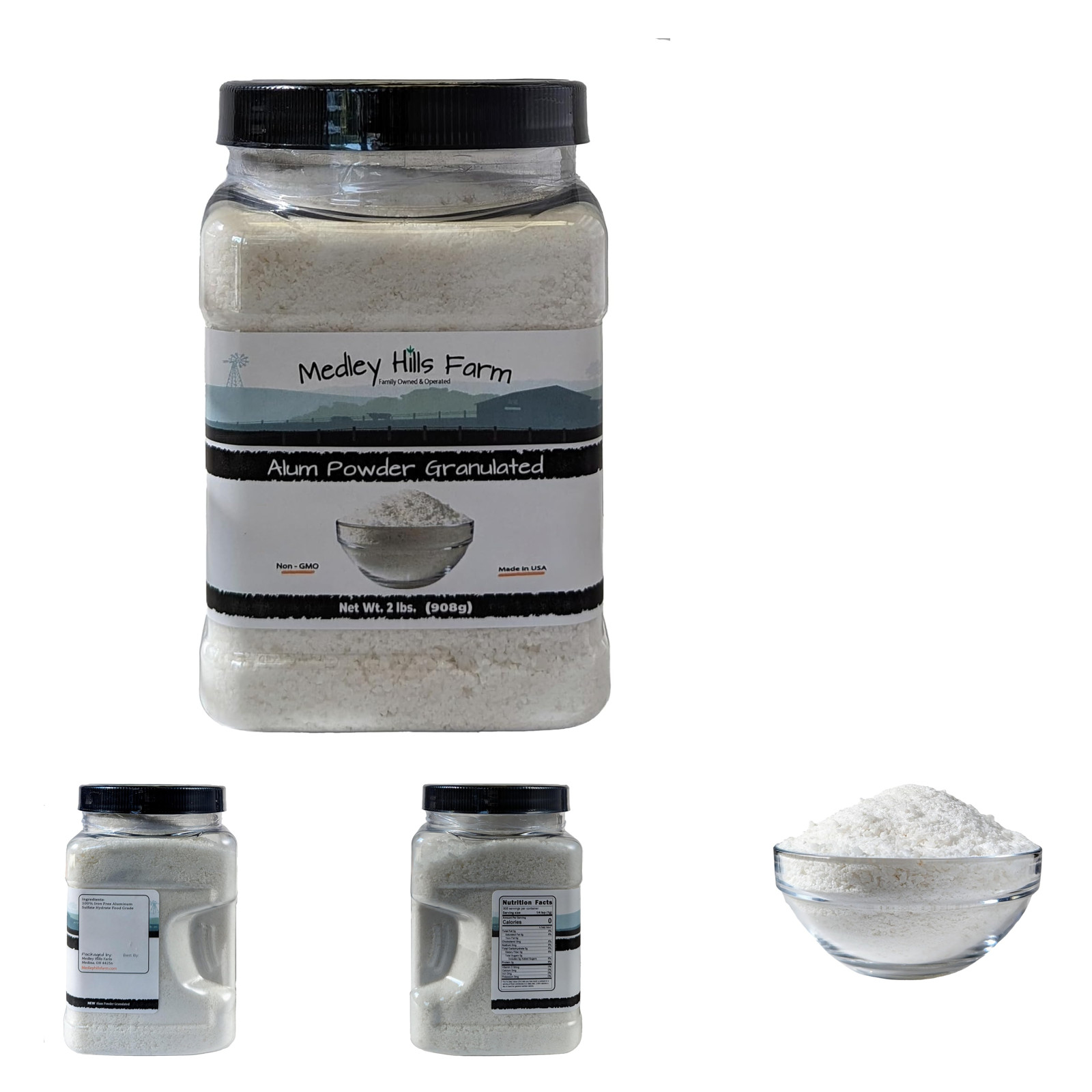 Alum Powder Granulated Food Grade 2 lbs, Reusable Container, Potassium Alum