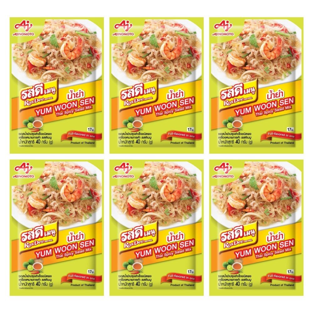 Rosdee Yum Woon Sen Seasoning Powder Thai Spicy Salad Mix Instant 40g x 6 Packs
